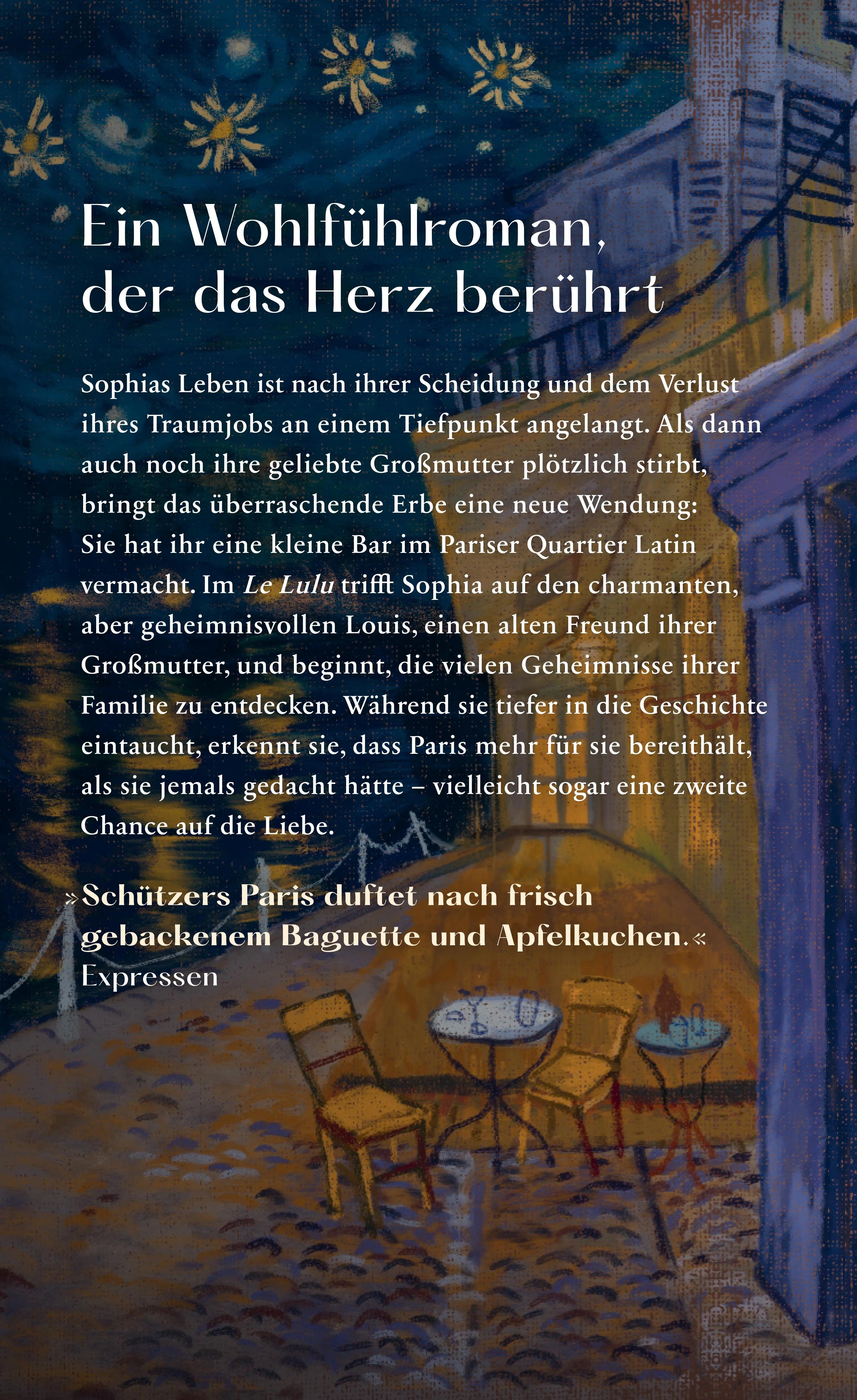 Buchrückseite von 'Unter den Sternen von Paris' mit Klappentext - Gebundene Ausgabe
