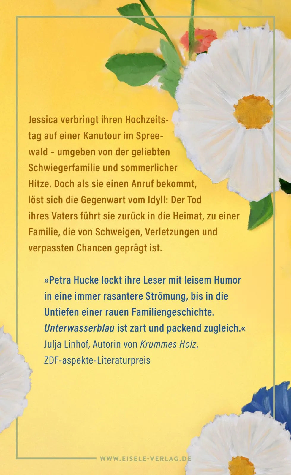 Buchrückseite von 'Unterwasserblau' mit Klappentext - Gebundene Ausgabe