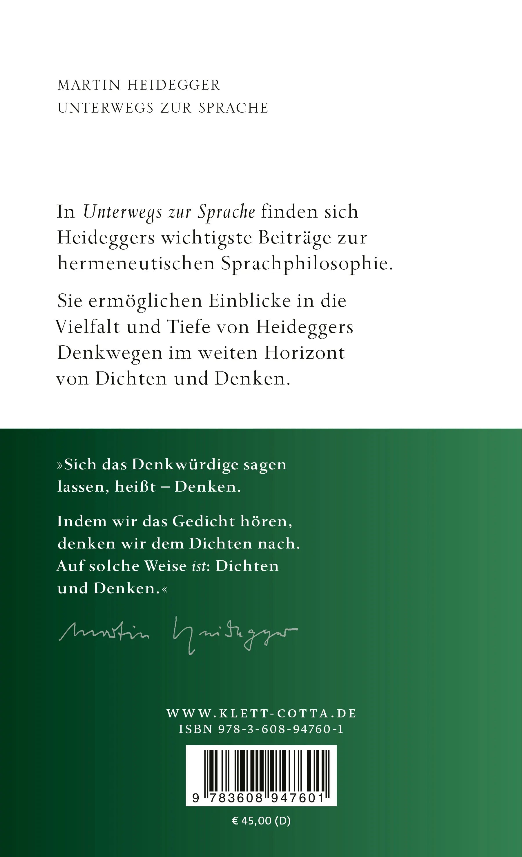 Buchrückseite von 'Unterwegs zur Sprache' mit Klappentext - Gebundene Ausgabe