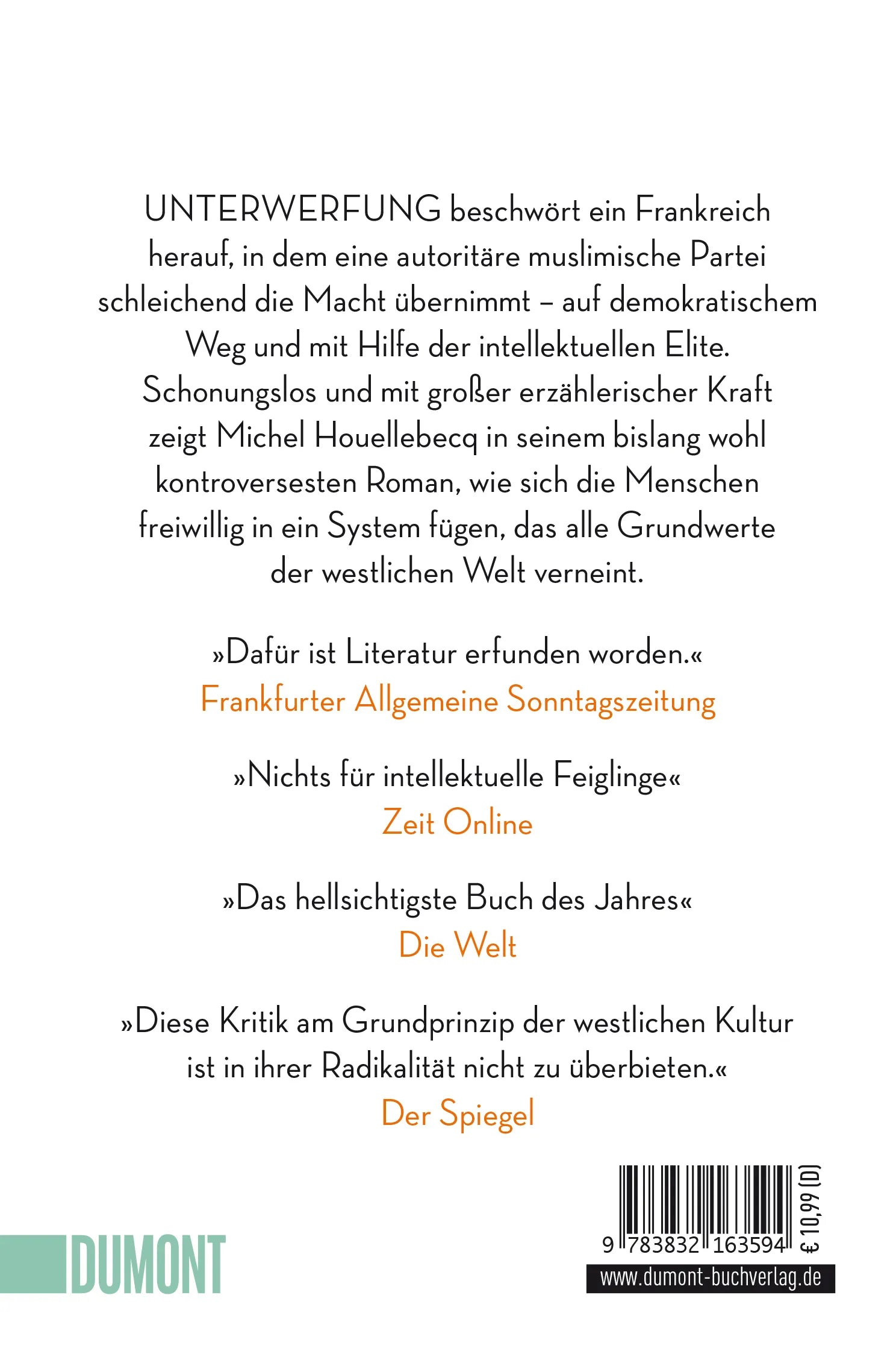Buchrückseite von 'Unterwerfung' mit Klappentext - Taschenbuch