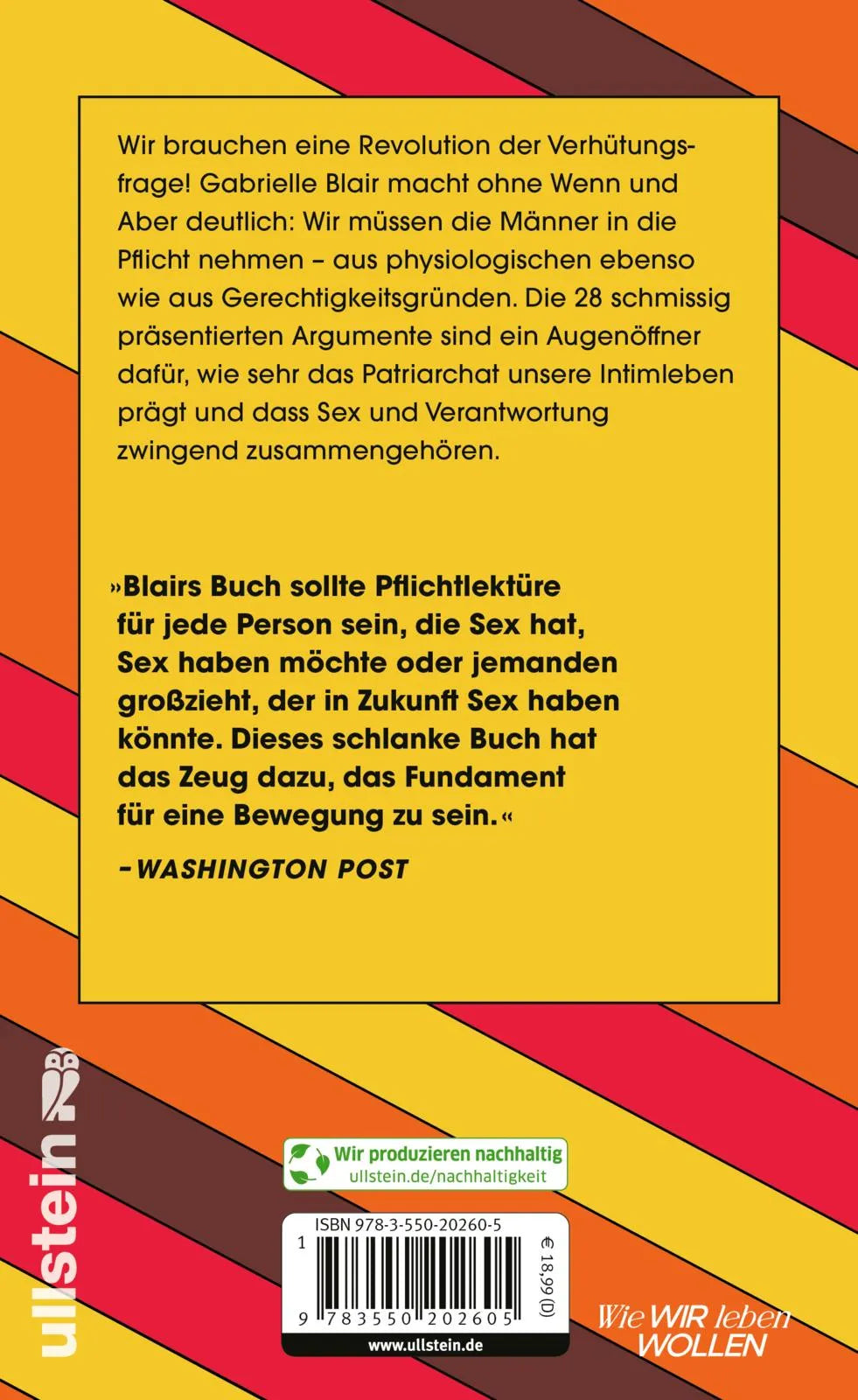 Buchrückseite von 'Verantwortungsvoll ejakulieren' mit Klappentext - Gebundene Ausgabe