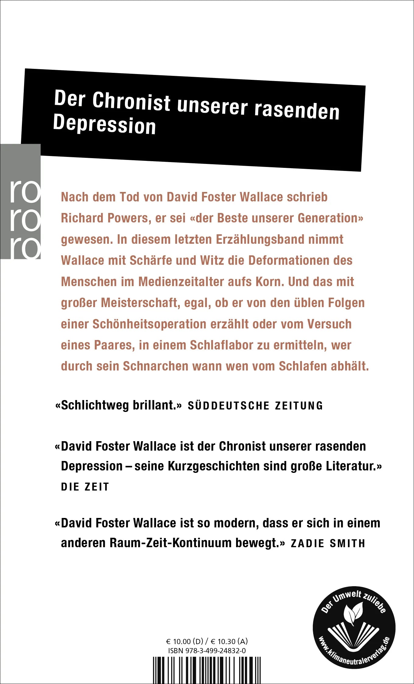 Buchrückseite von 'Vergessenheit' mit Klappentext - Taschenbuch