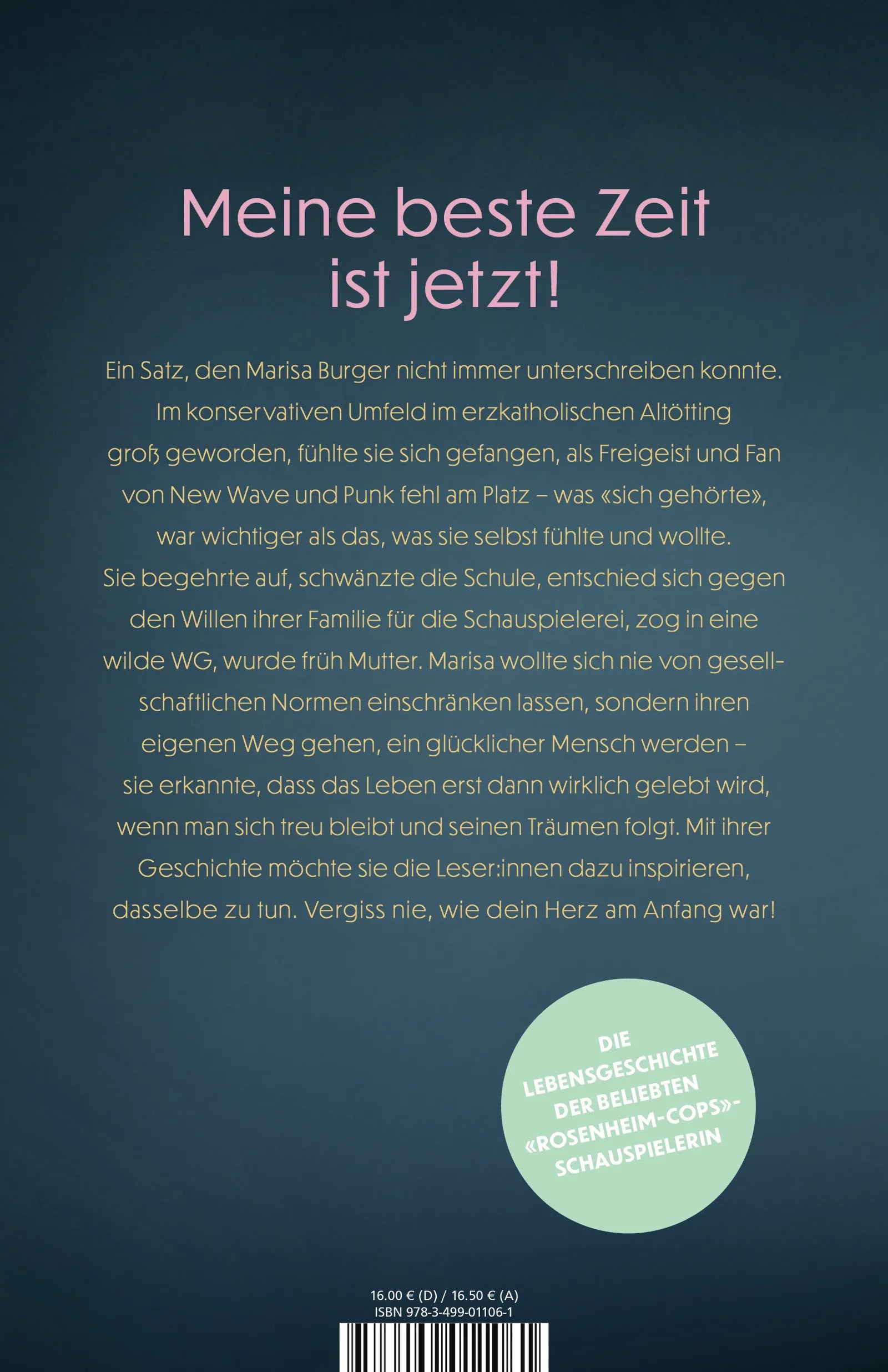 Buchrückseite von 'Vergiss nie, wie dein Herz am Anfang war' mit Klappentext - Paperback
