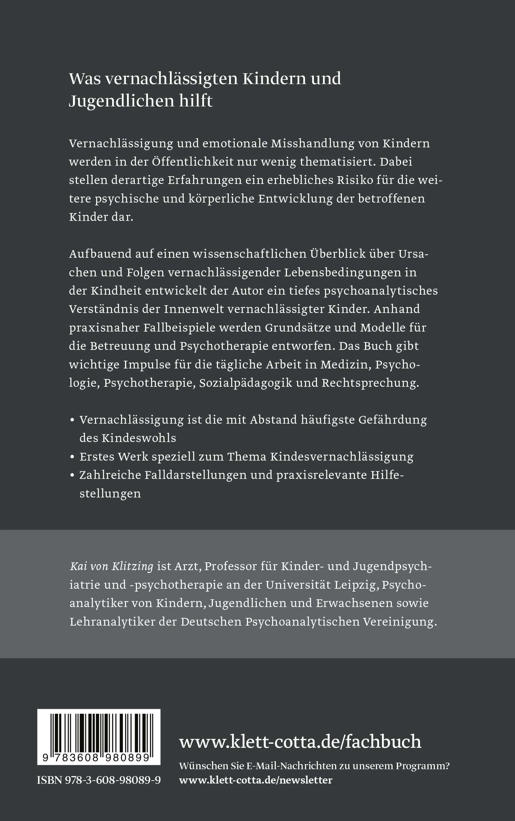 Buchrückseite von 'Vernachlässigung' mit Klappentext - Gebundene Ausgabe