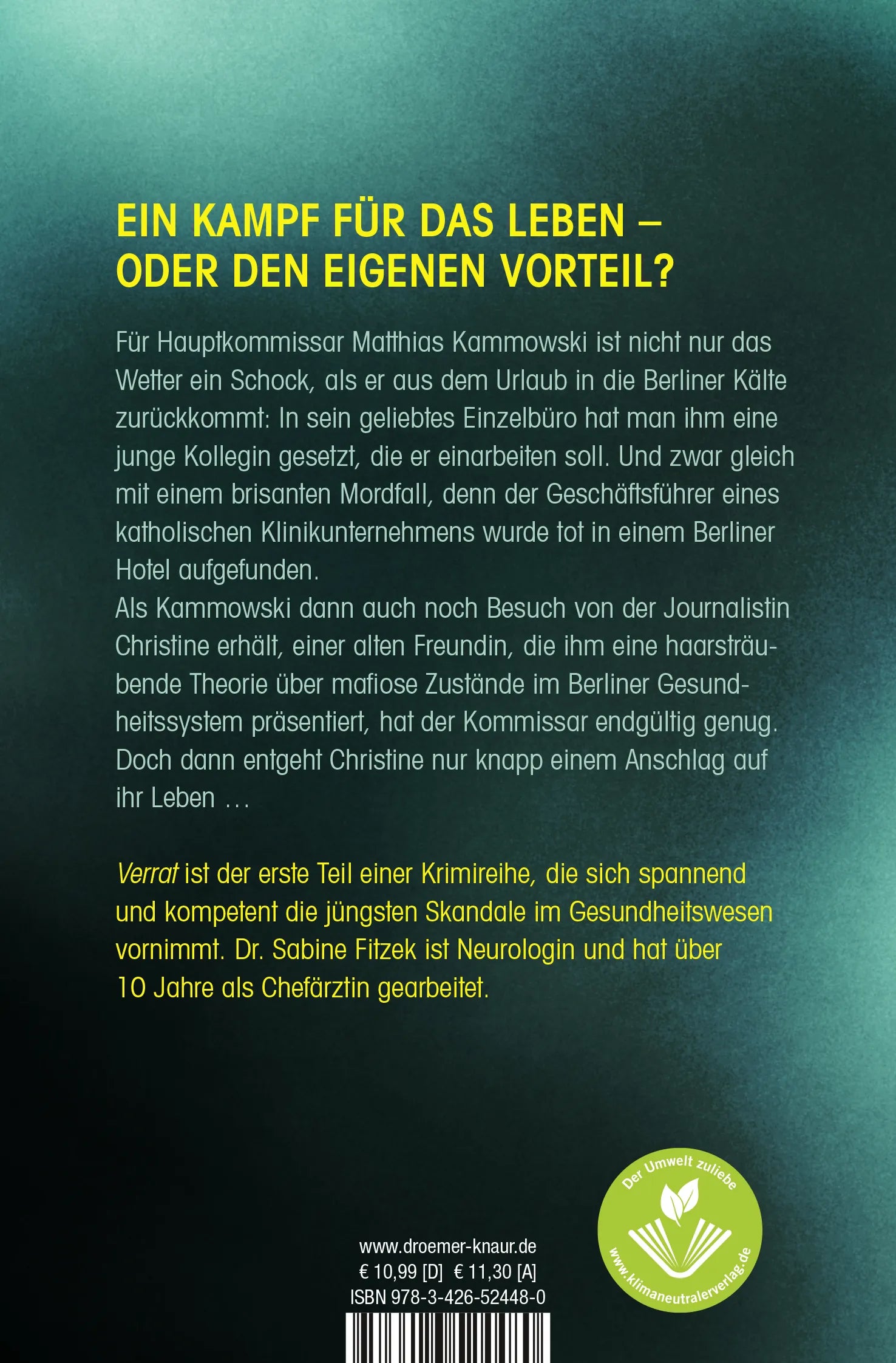Buchrückseite von 'Verrat' mit Klappentext - Taschenbuch