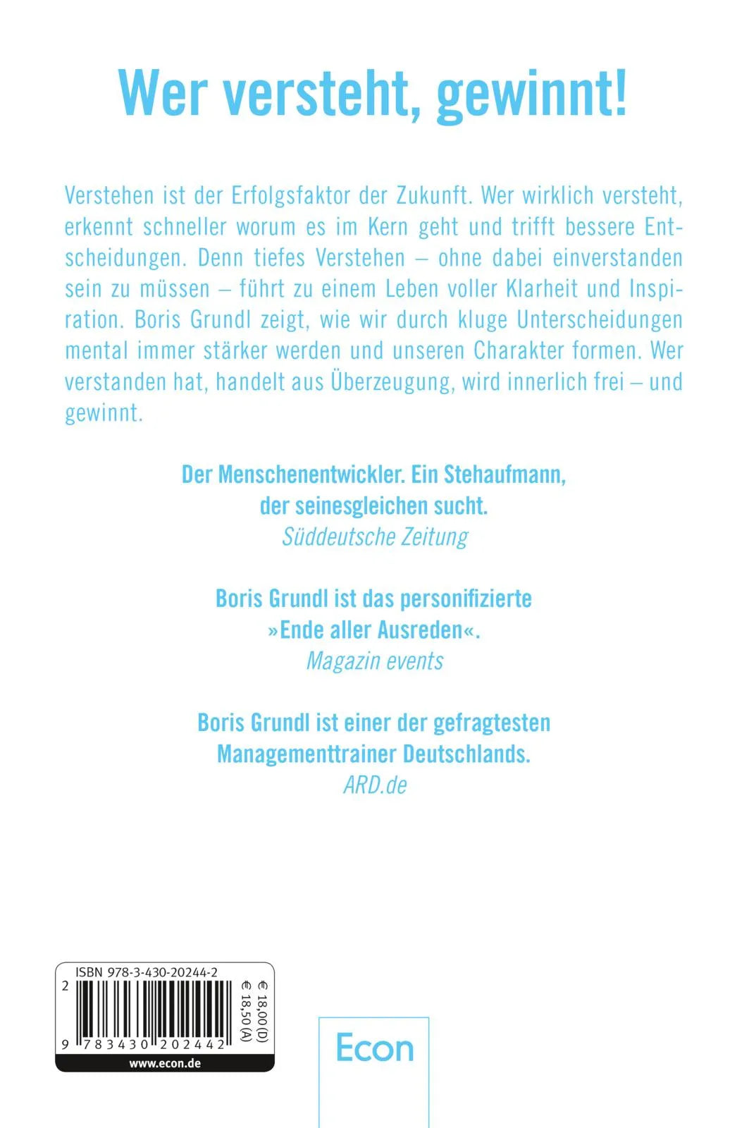 Buchrückseite von 'Verstehen heißt nicht, einverstanden sein' mit Klappentext - Paperback