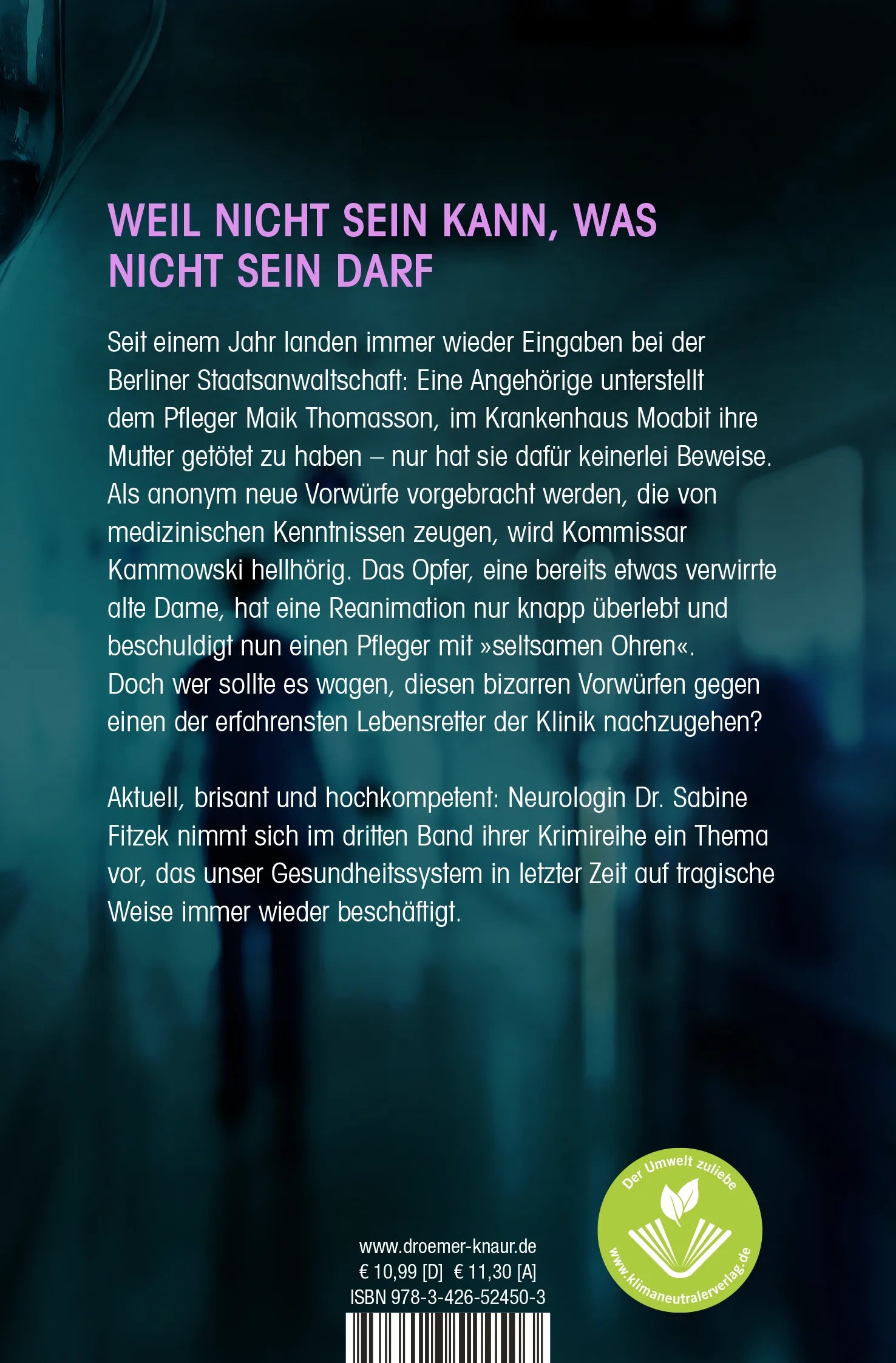 Buchrückseite von 'Verstorben' mit Klappentext - Taschenbuch