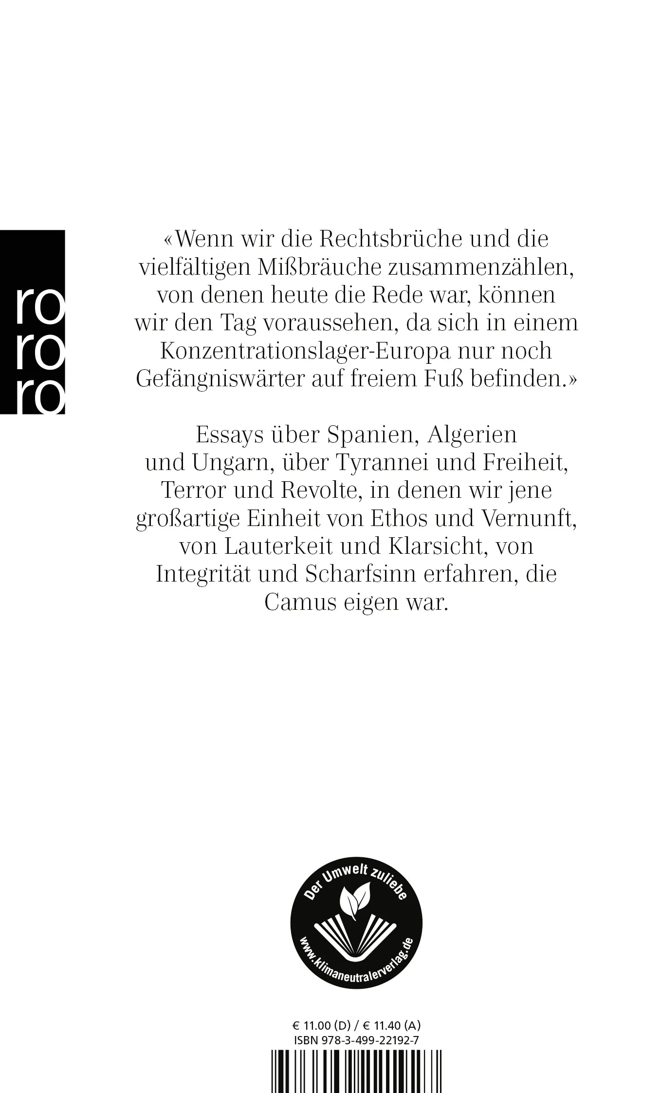 Buchrückseite von 'Verteidigung der Freiheit' mit Klappentext - Taschenbuch