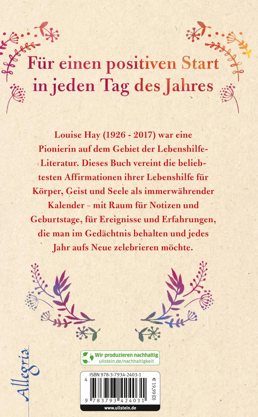 Buchrückseite von 'Vertraue dem Leben!' mit Klappentext - Gebundene Ausgabe
