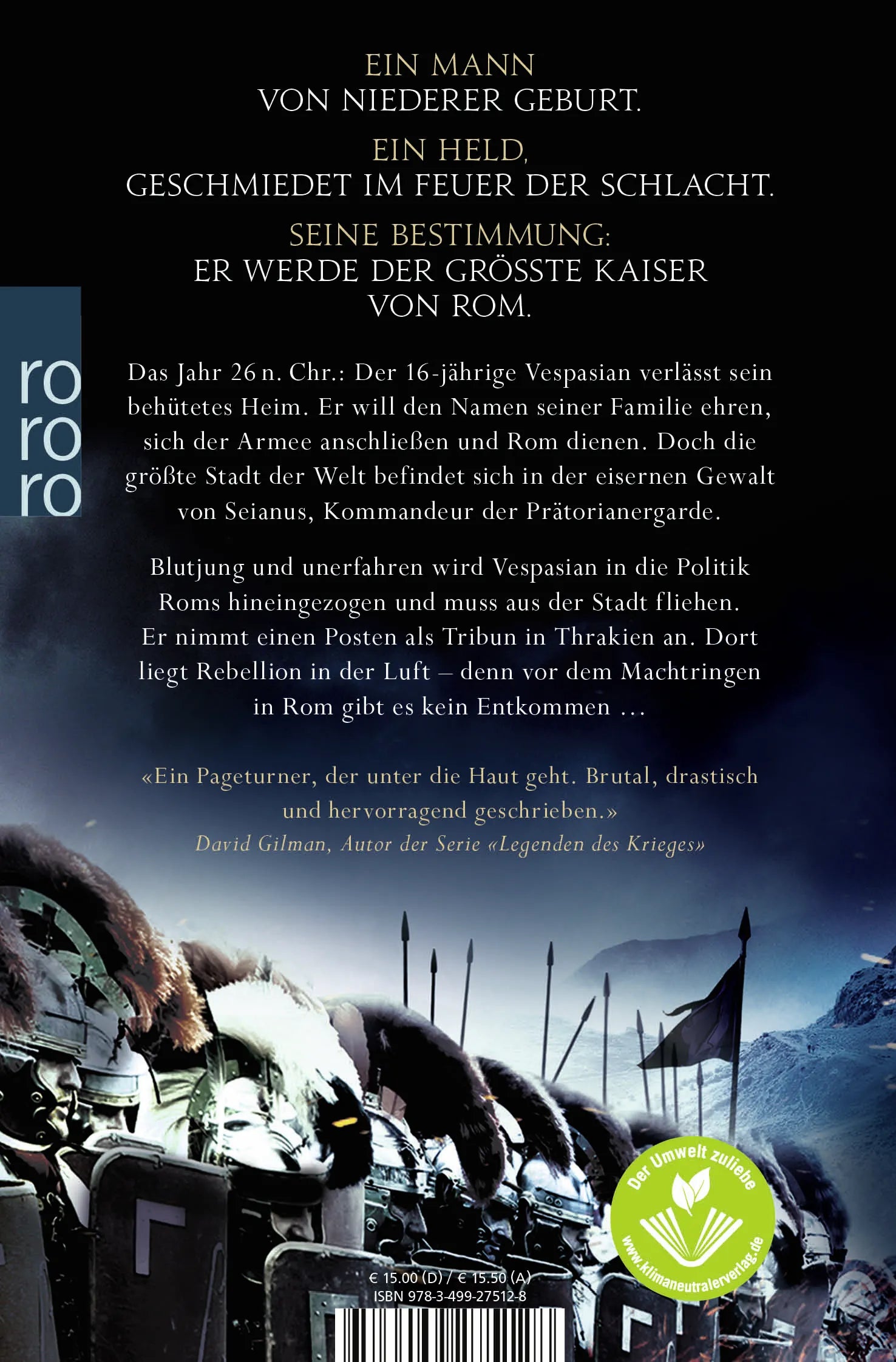 Buchrückseite von 'Vespasian: Das Schwert des Tribuns' mit Klappentext - Taschenbuch