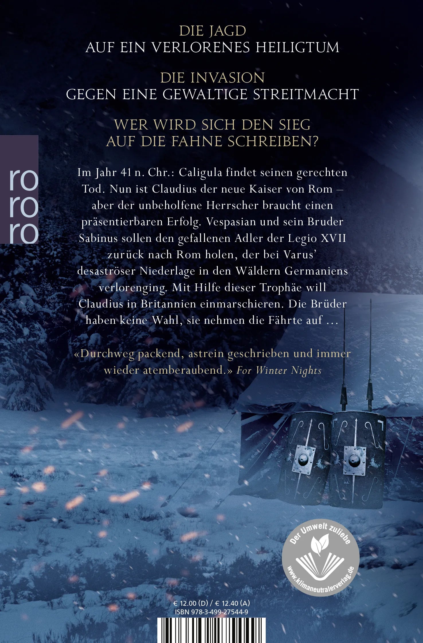Buchrückseite von 'Vespasian: Der gefallene Adler' mit Klappentext - Taschenbuch