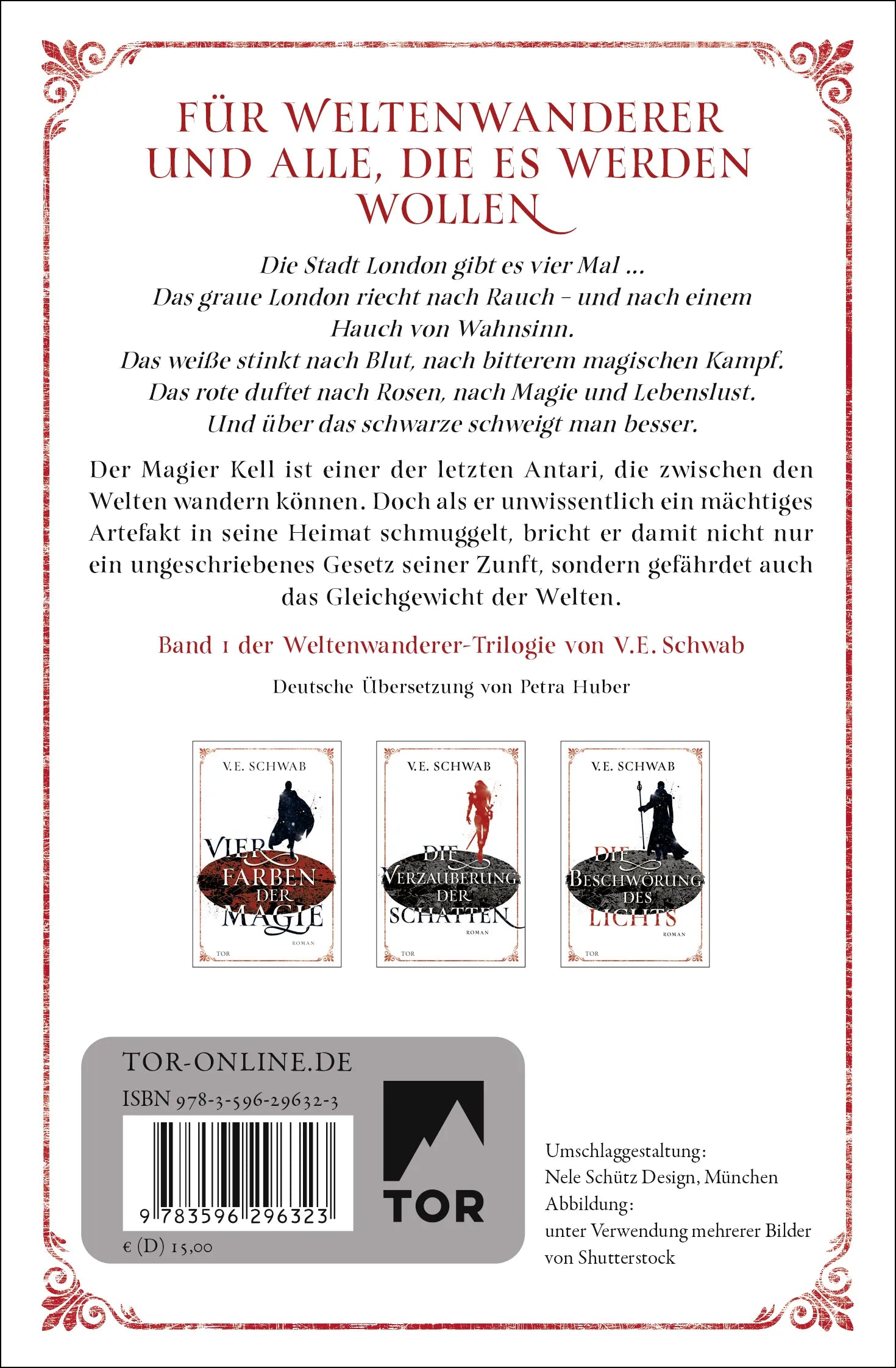 Buchrückseite von 'Vier Farben der Magie' mit Klappentext - Taschenbuch
