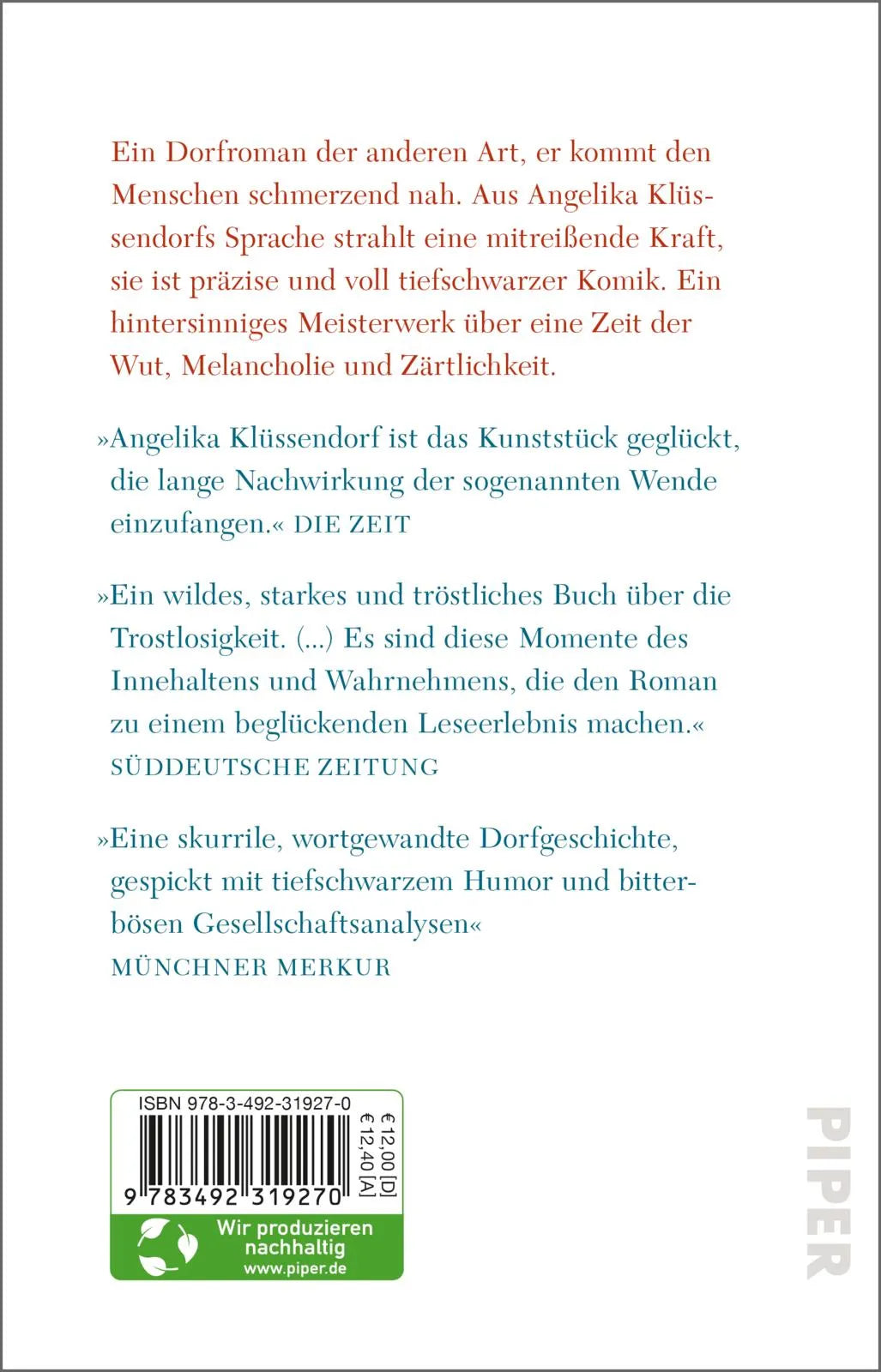 Buchrückseite von 'Vierunddreißigster September' mit Klappentext - Taschenbuch