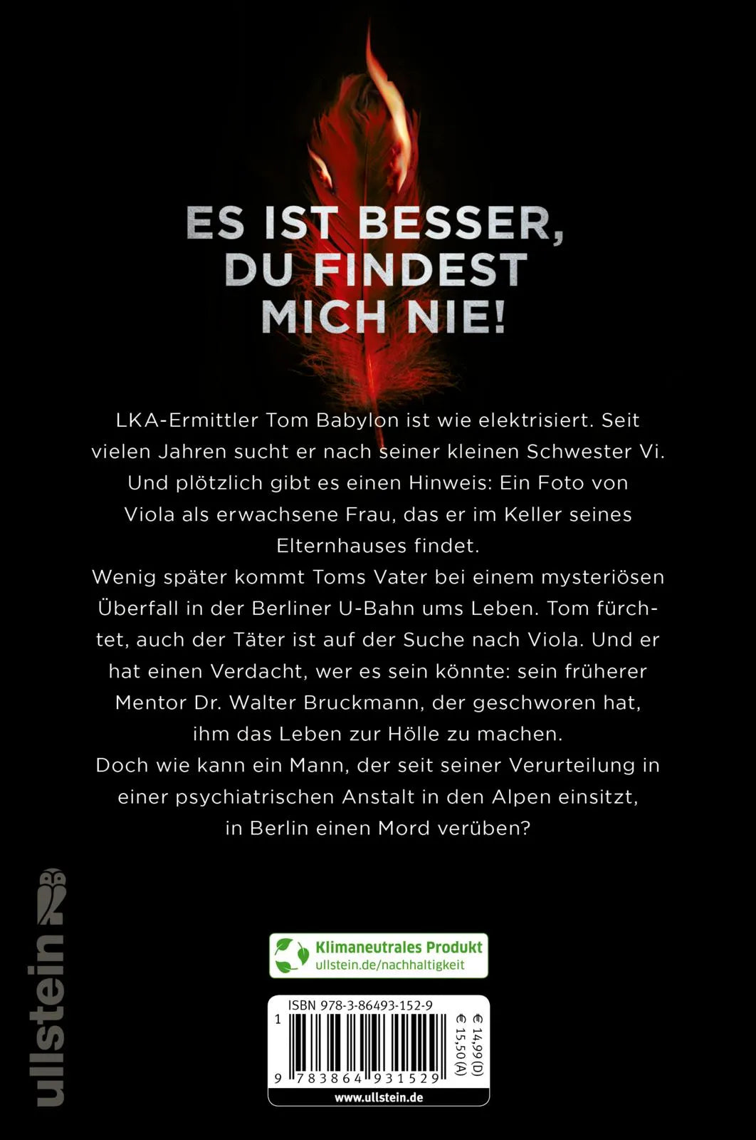 Buchrückseite von 'Violas Versteck' mit Klappentext - Paperback