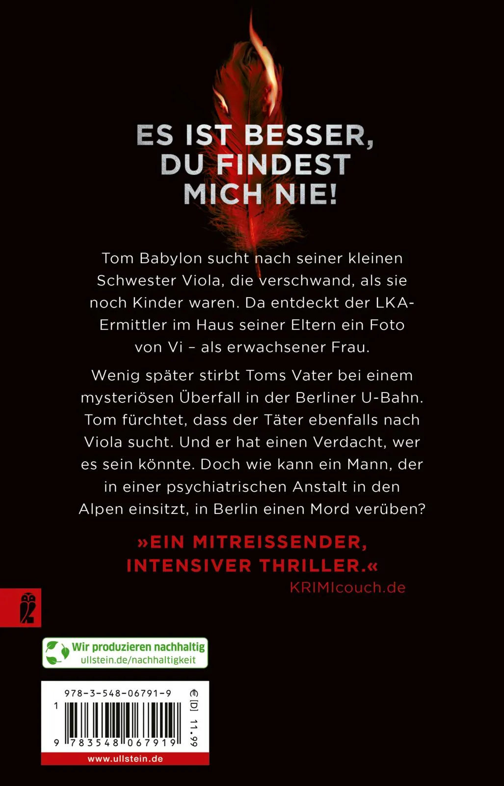 Buchrückseite von 'Violas Versteck' mit Klappentext - Taschenbuch