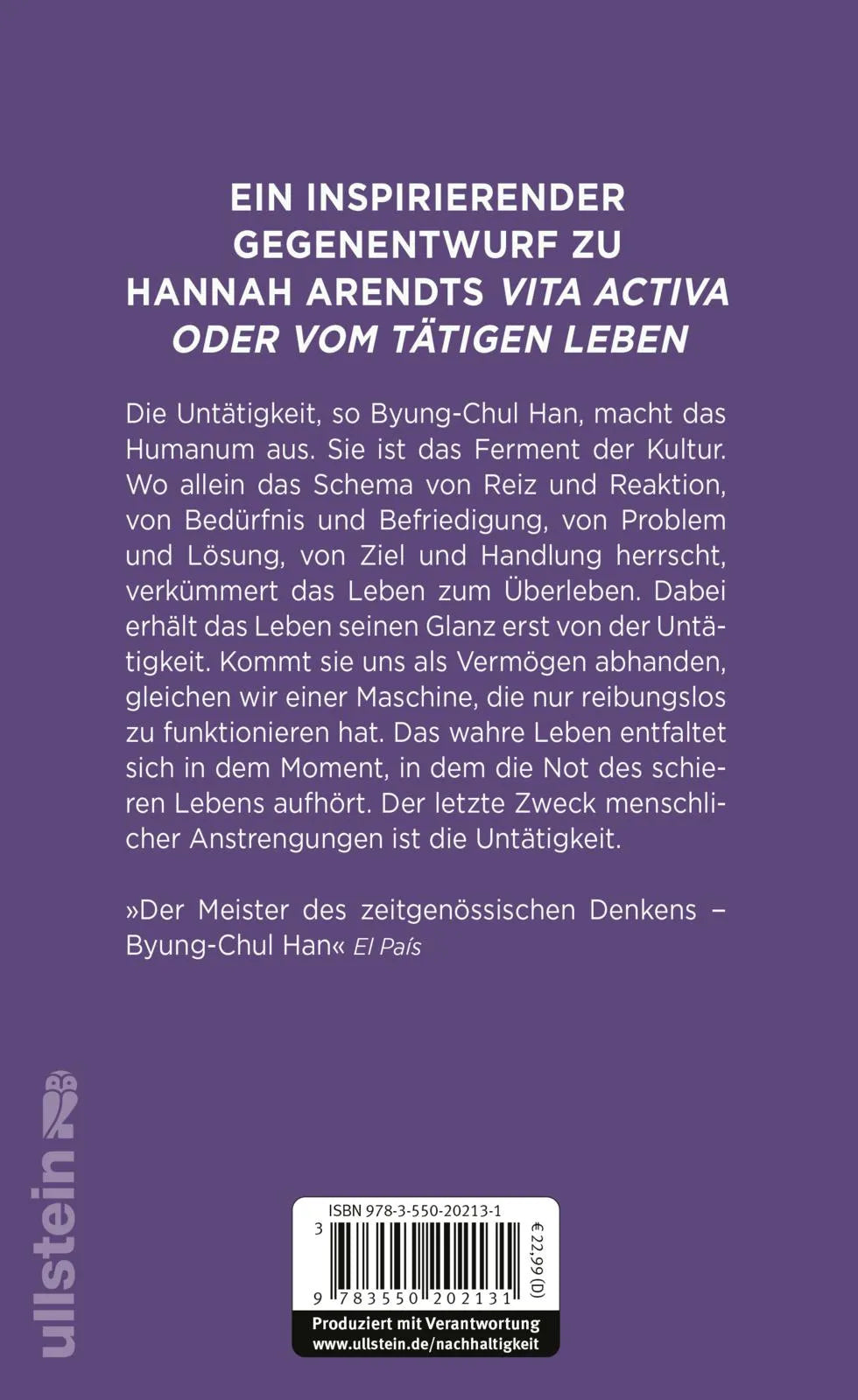 Buchrückseite von 'Vita contemplativa' mit Klappentext - Gebundene Ausgabe