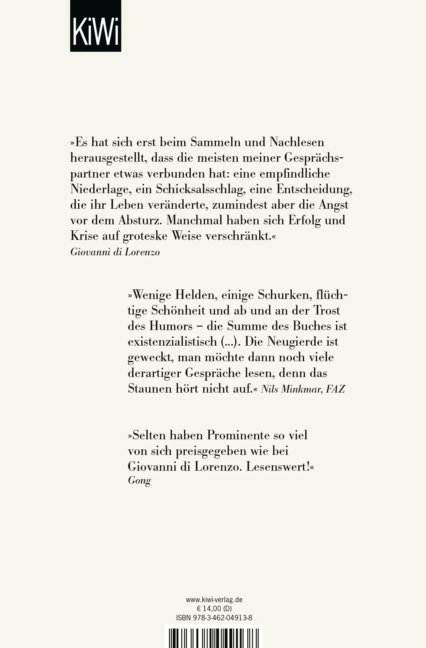 Buchrückseite von 'Vom Aufstieg und anderen Niederlagen' mit Klappentext - Taschenbuch
