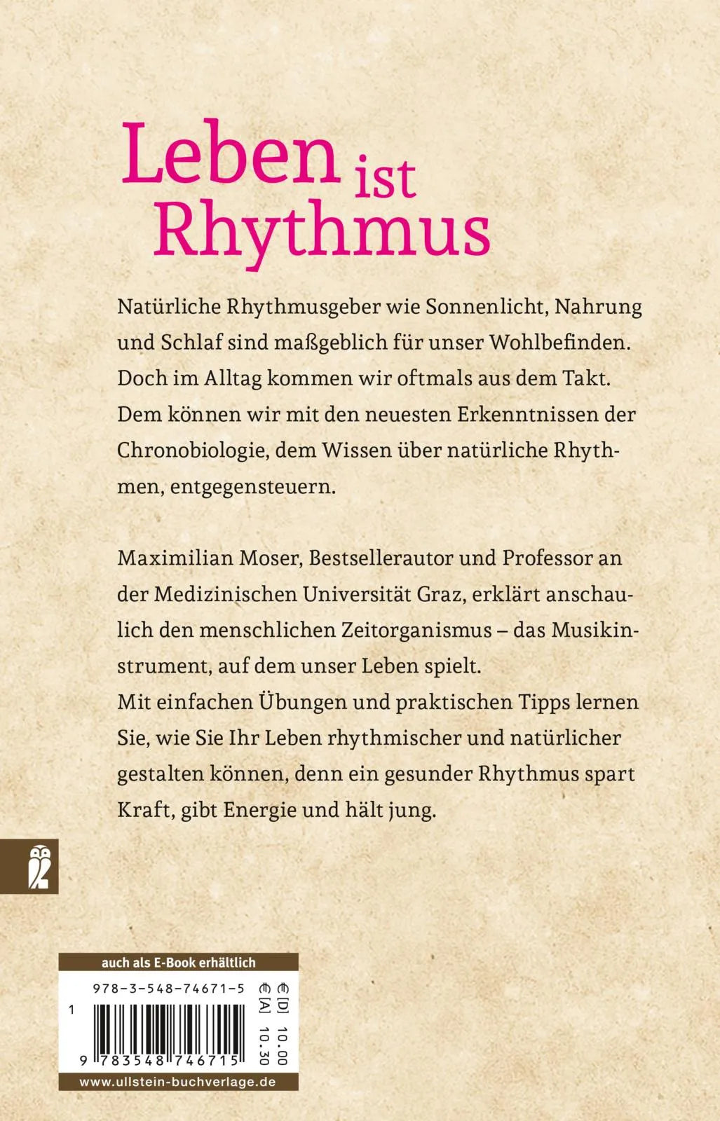Buchrückseite von 'Vom richtigen Umgang mit der Zeit' mit Klappentext - Taschenbuch
