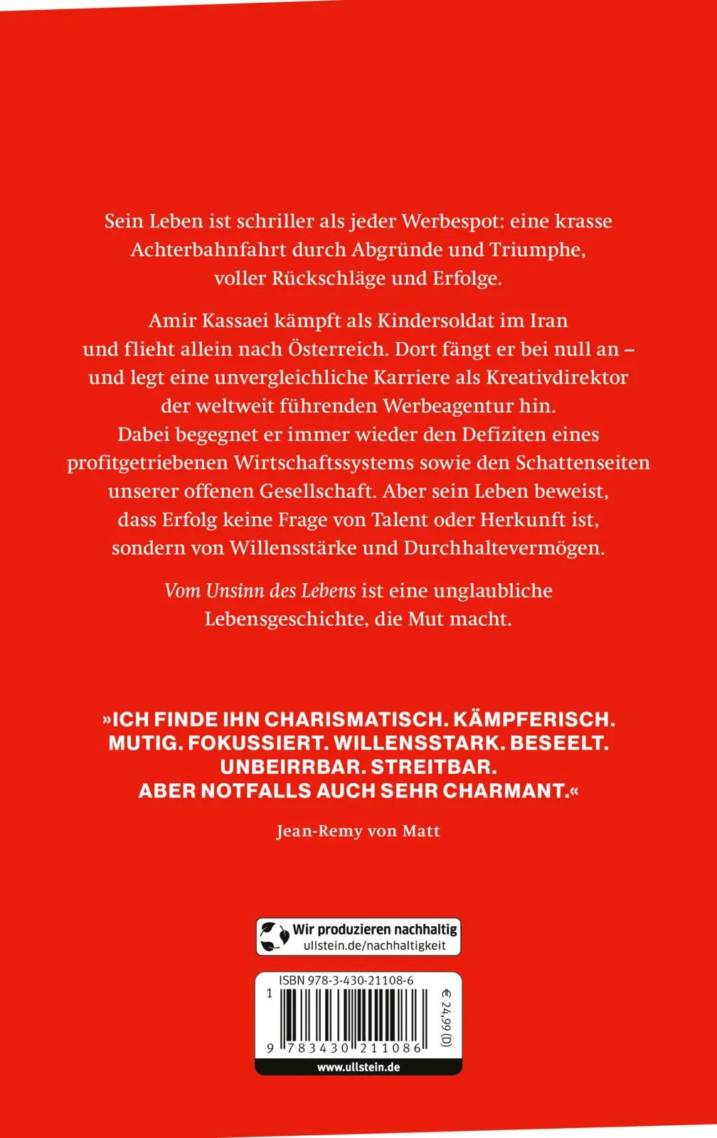 Buchrückseite von 'Vom Unsinn des Lebens' mit Klappentext - Gebundene Ausgabe