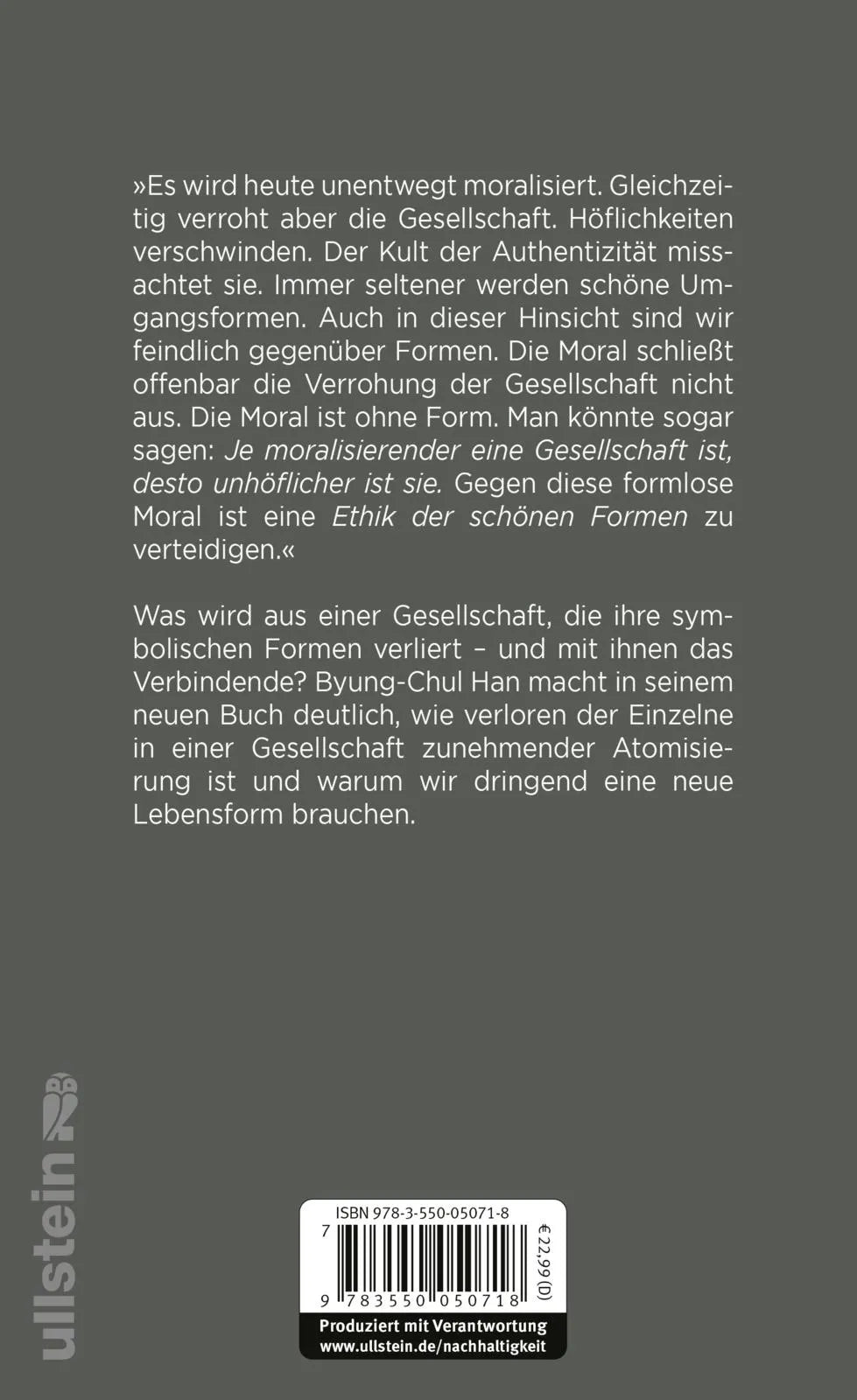 Buchrückseite von 'Vom Verschwinden der Rituale' mit Klappentext - Gebundene Ausgabe