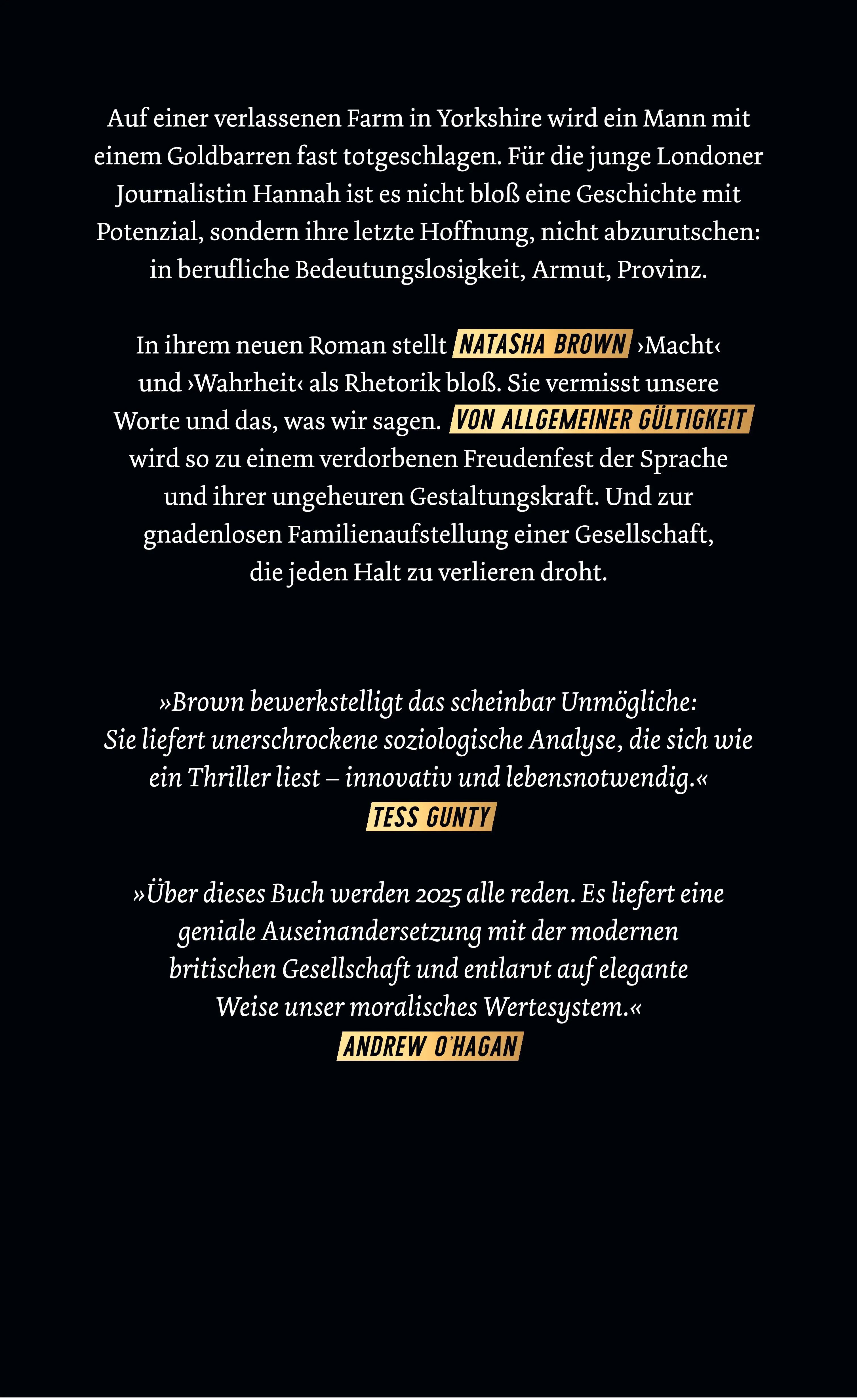 Buchrückseite von 'Von allgemeiner Gültigkeit' mit Klappentext - Gebundene Ausgabe