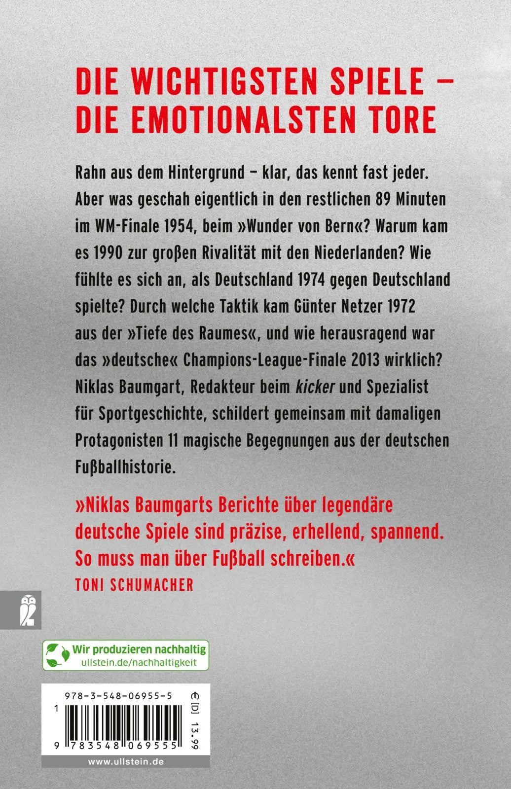 Buchrückseite von 'Von Wundern und Weltmeistern: Die 11 größten Spiele des deutschen Fußballs' mit Klappentext - Taschenbuch