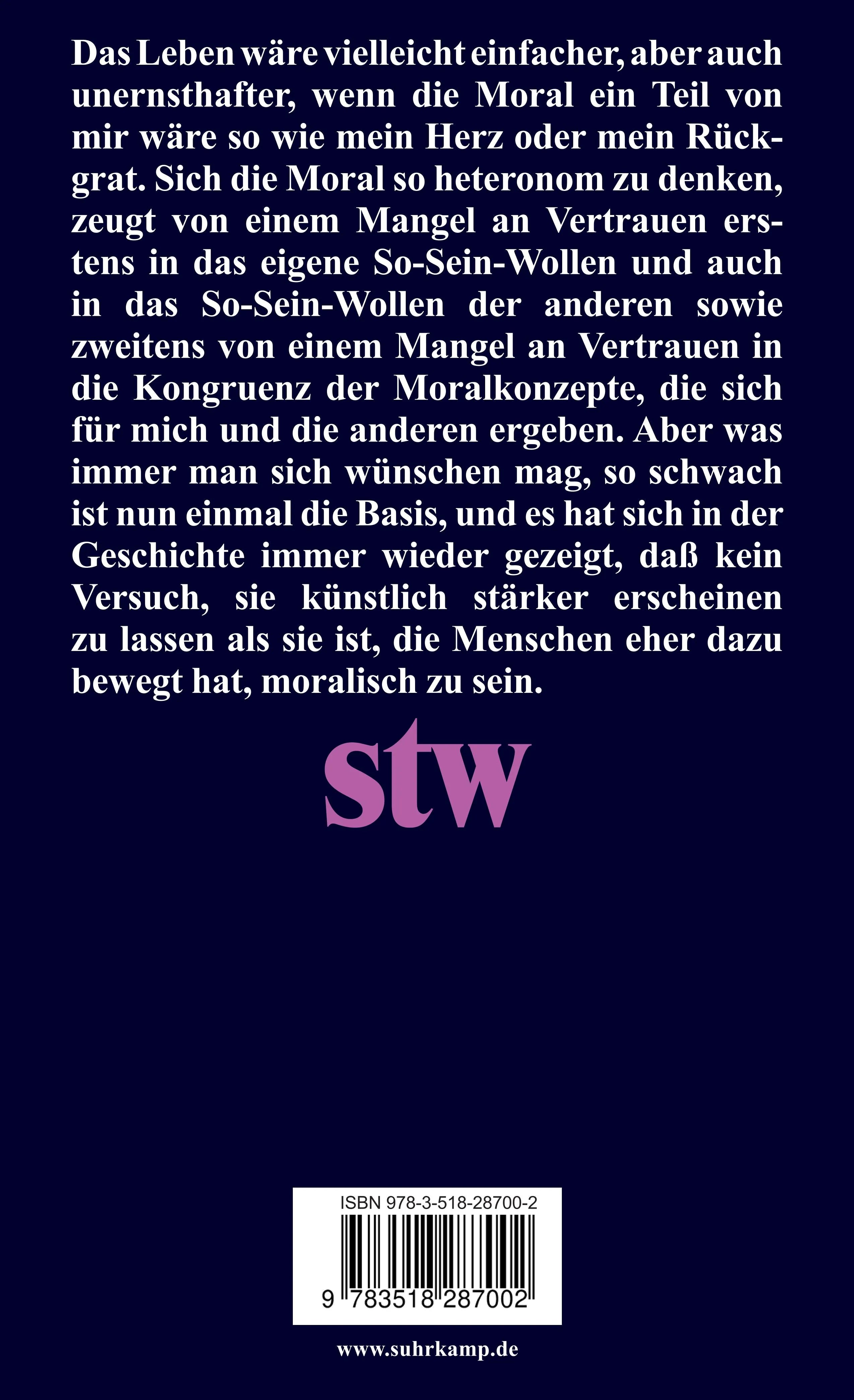 Buchrückseite von 'Vorlesungen über Ethik' mit Klappentext - Taschenbuch