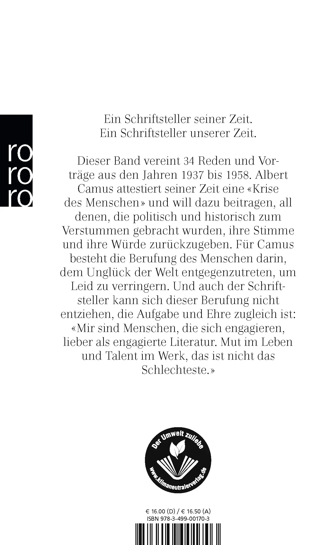 Buchrückseite von 'Vorträge und Reden' mit Klappentext - Taschenbuch