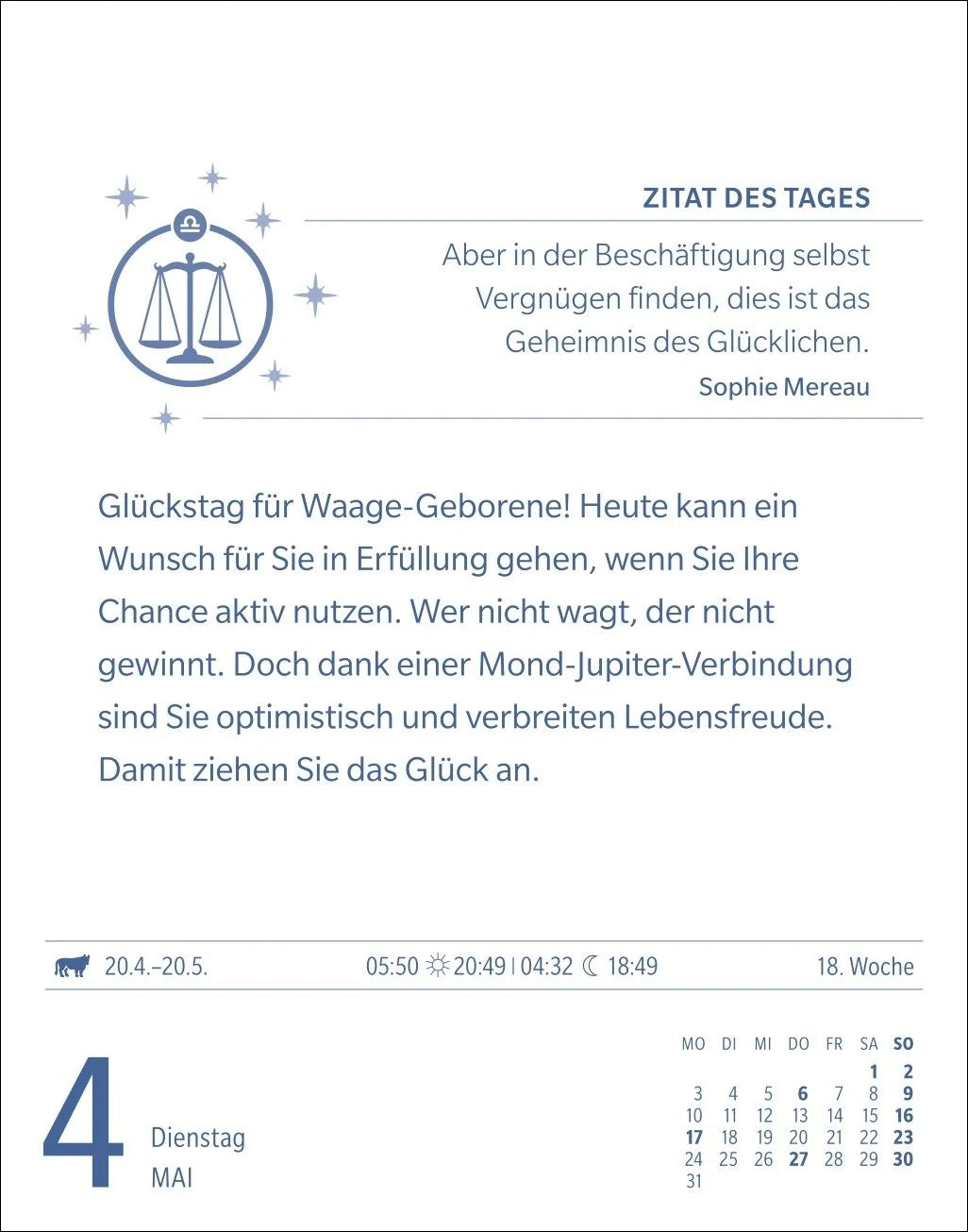 Waage Sternzeichenkalender 2027 - Tagesabreißkalender - Ihr Horoskop für jeden Tag – Ansicht