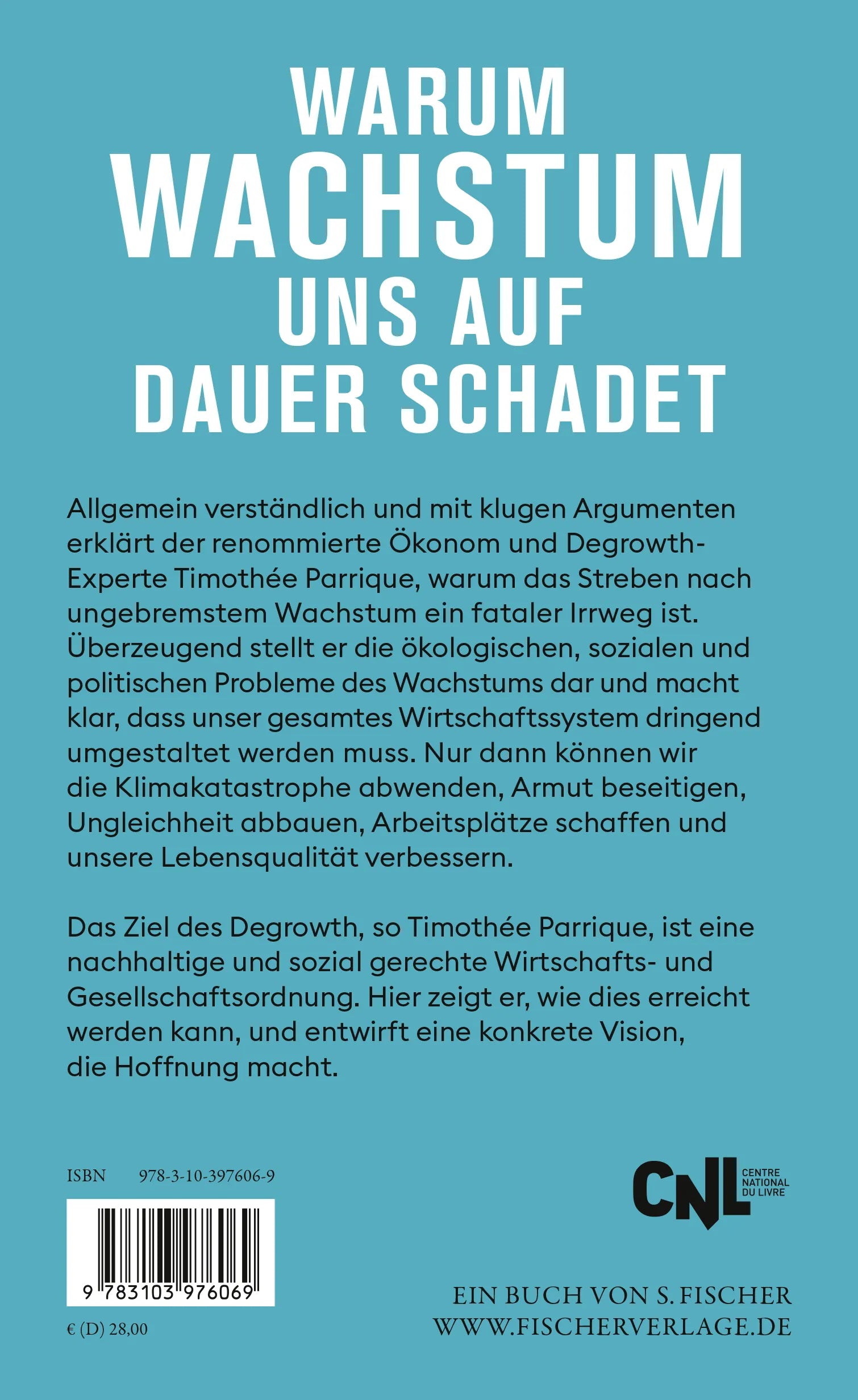 Buchrückseite von 'Wachstum bremsen oder untergehen' mit Klappentext - Gebundene Ausgabe