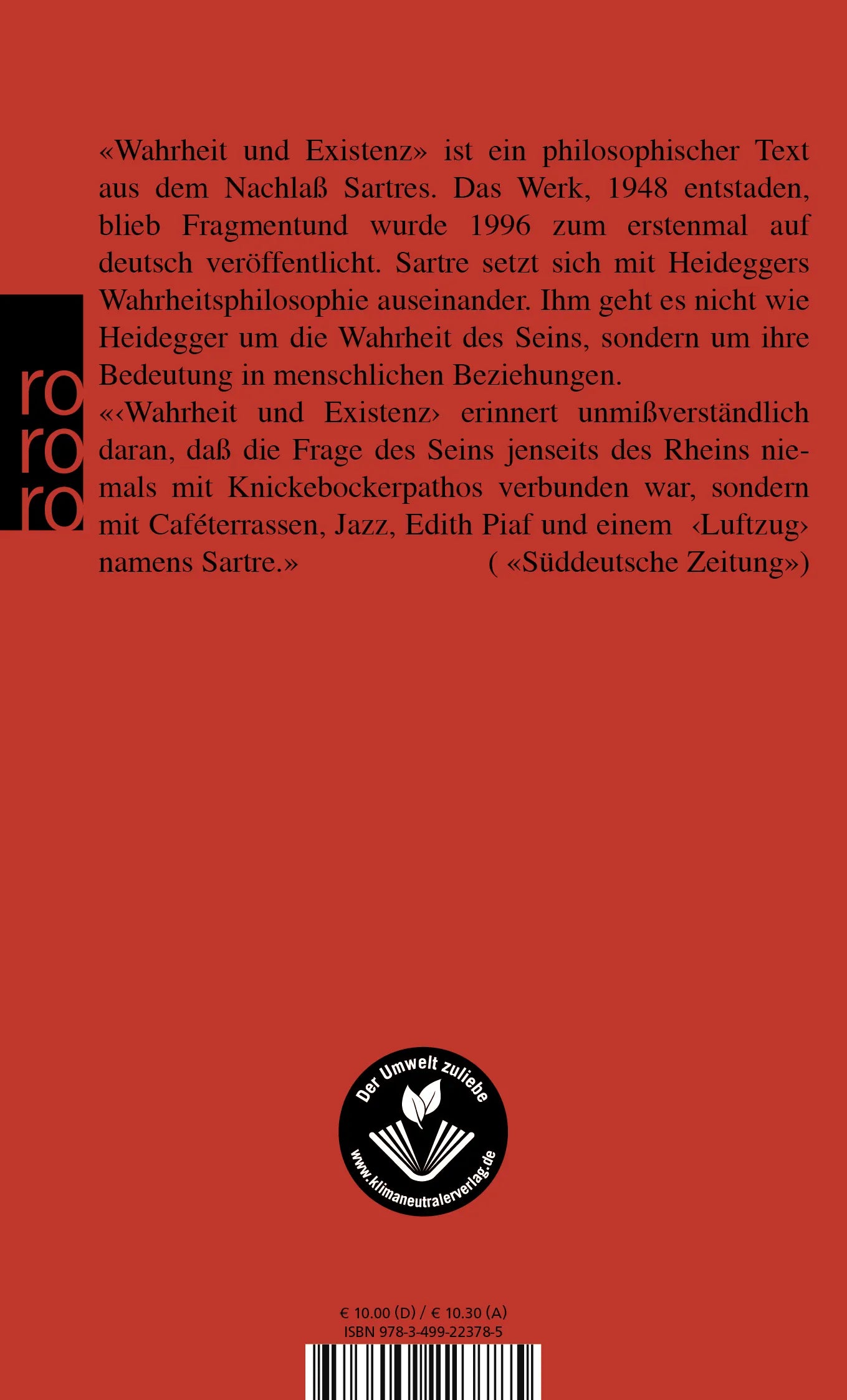 Buchrückseite von 'Wahrheit und Existenz' mit Klappentext - Taschenbuch
