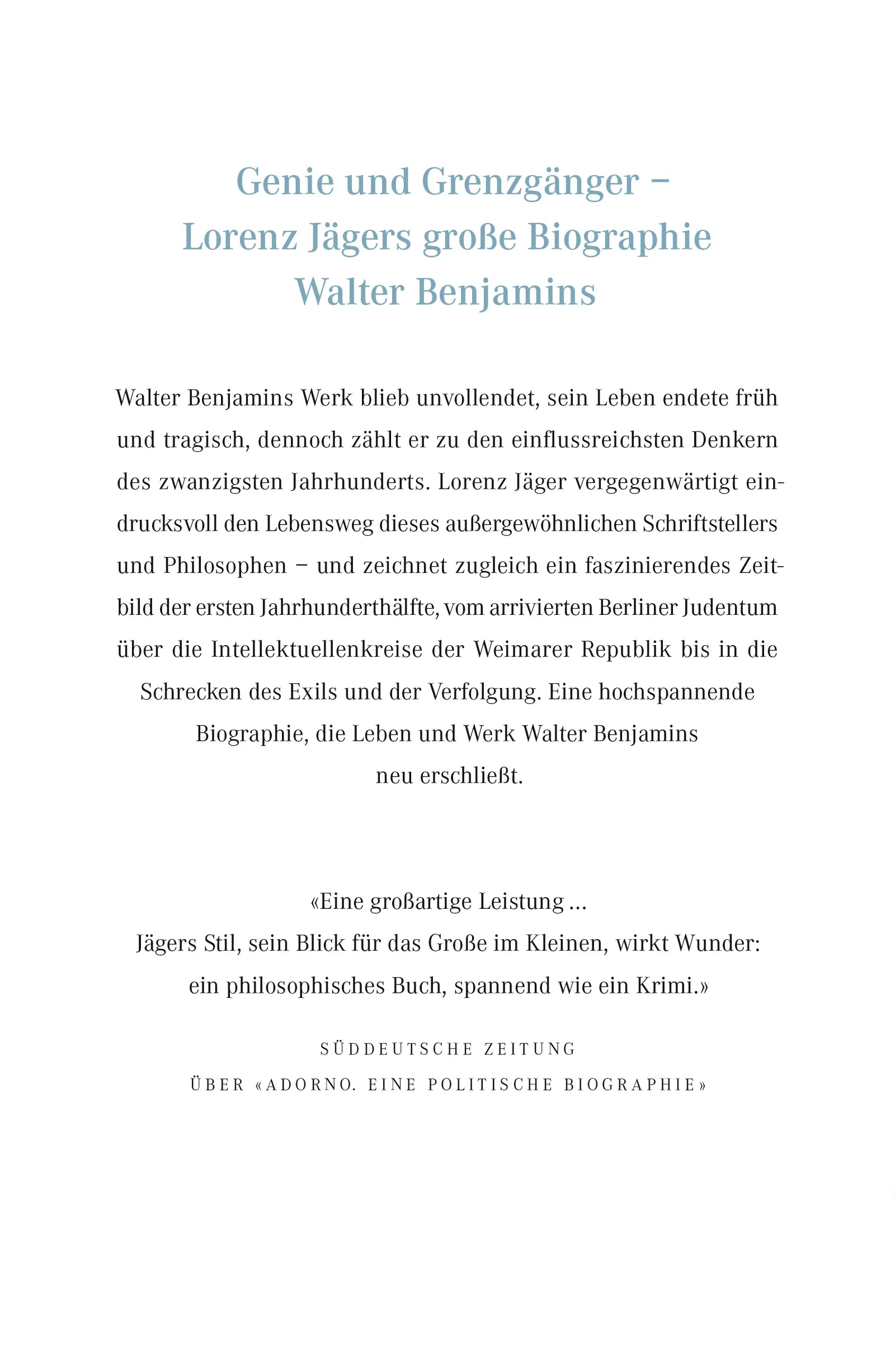 Buchrückseite von 'Walter Benjamin' mit Klappentext - Gebundene Ausgabe