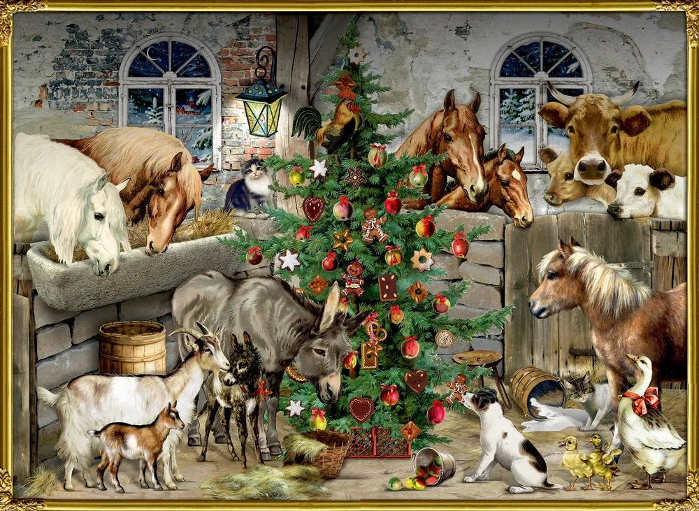 Adventskalender: Wand-Adventskalender – Nostalgische Weihnachten bei den Tieren im Stall