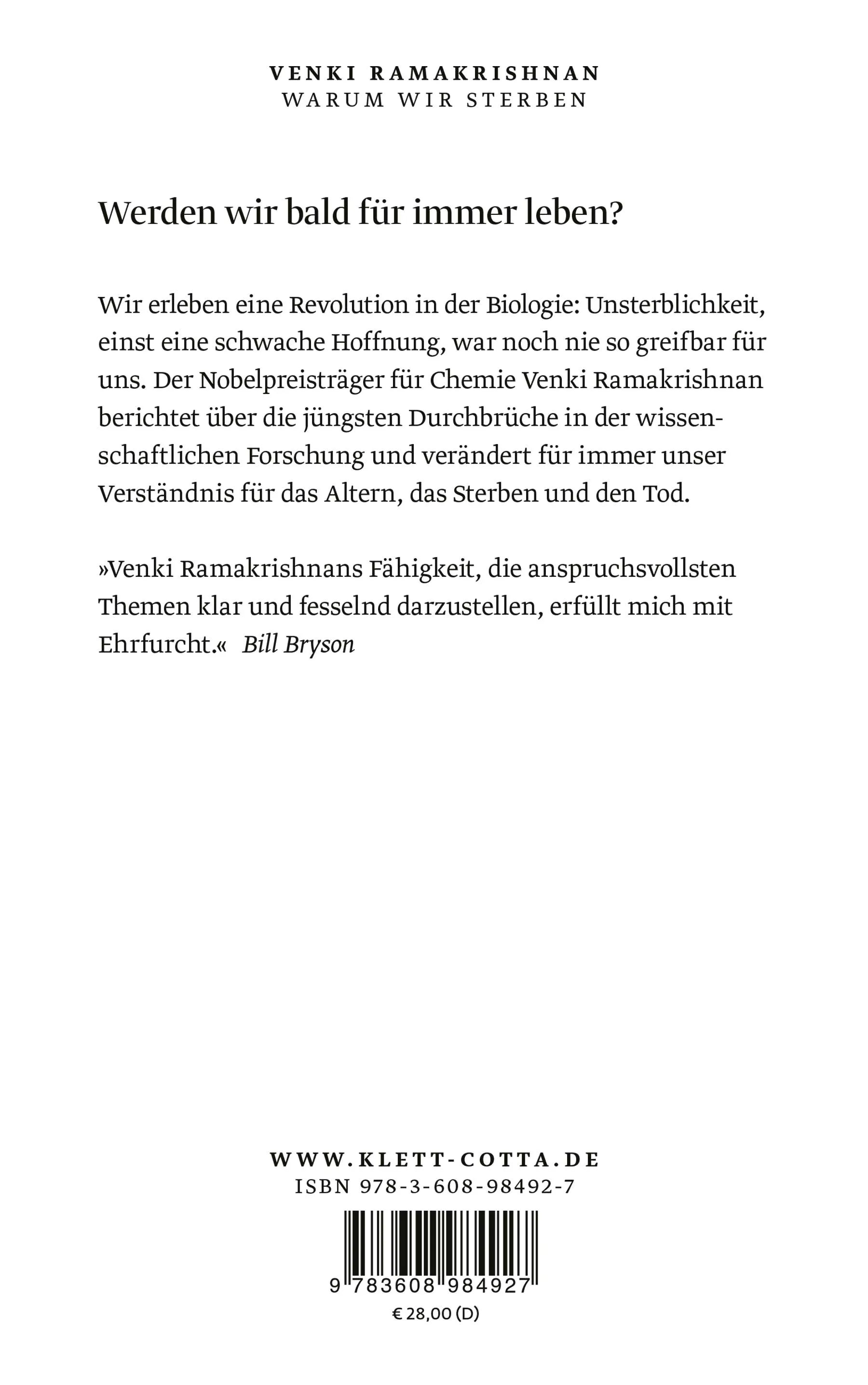 Buchrückseite von 'Warum wir sterben' mit Klappentext - Gebundene Ausgabe