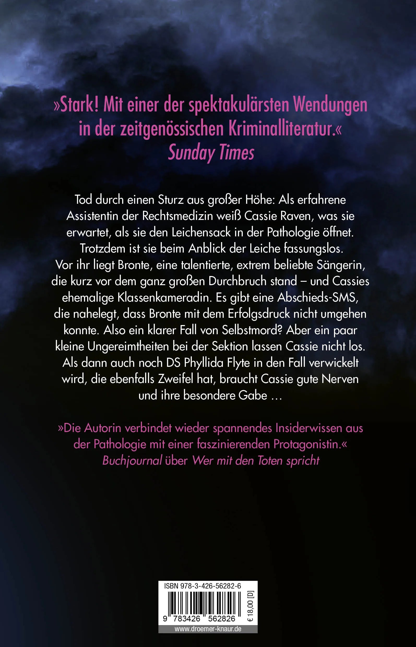 Buchrückseite von 'Was die Toten sehen' mit Klappentext - Paperback