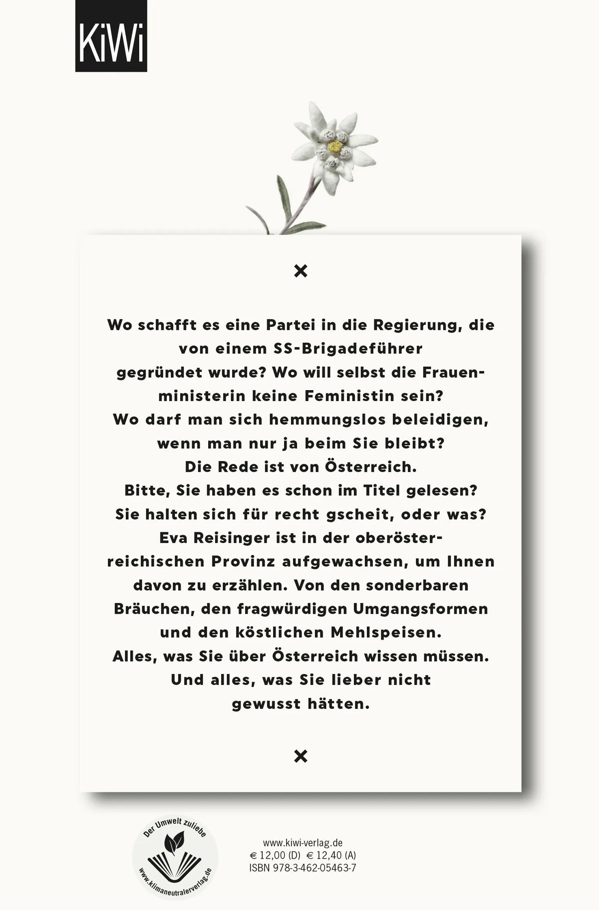 Buchrückseite von 'Was geht, Österreich?' mit Klappentext - Taschenbuch