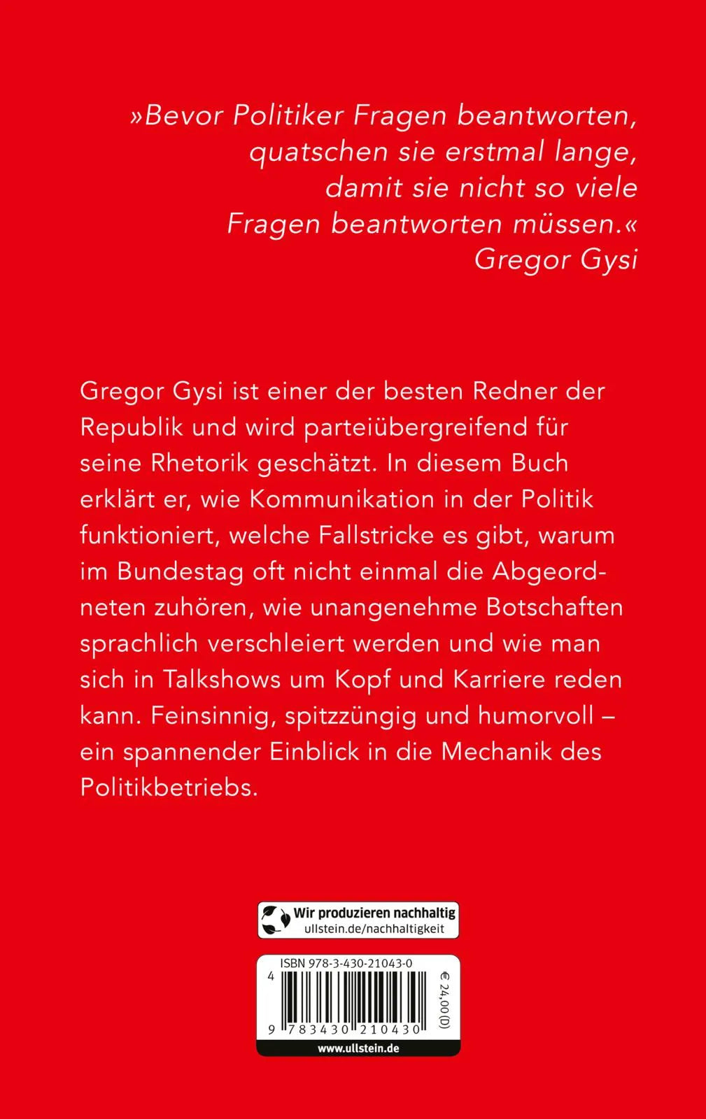 Buchrückseite von 'Was Politiker nicht sagen' mit Klappentext - Gebundene Ausgabe