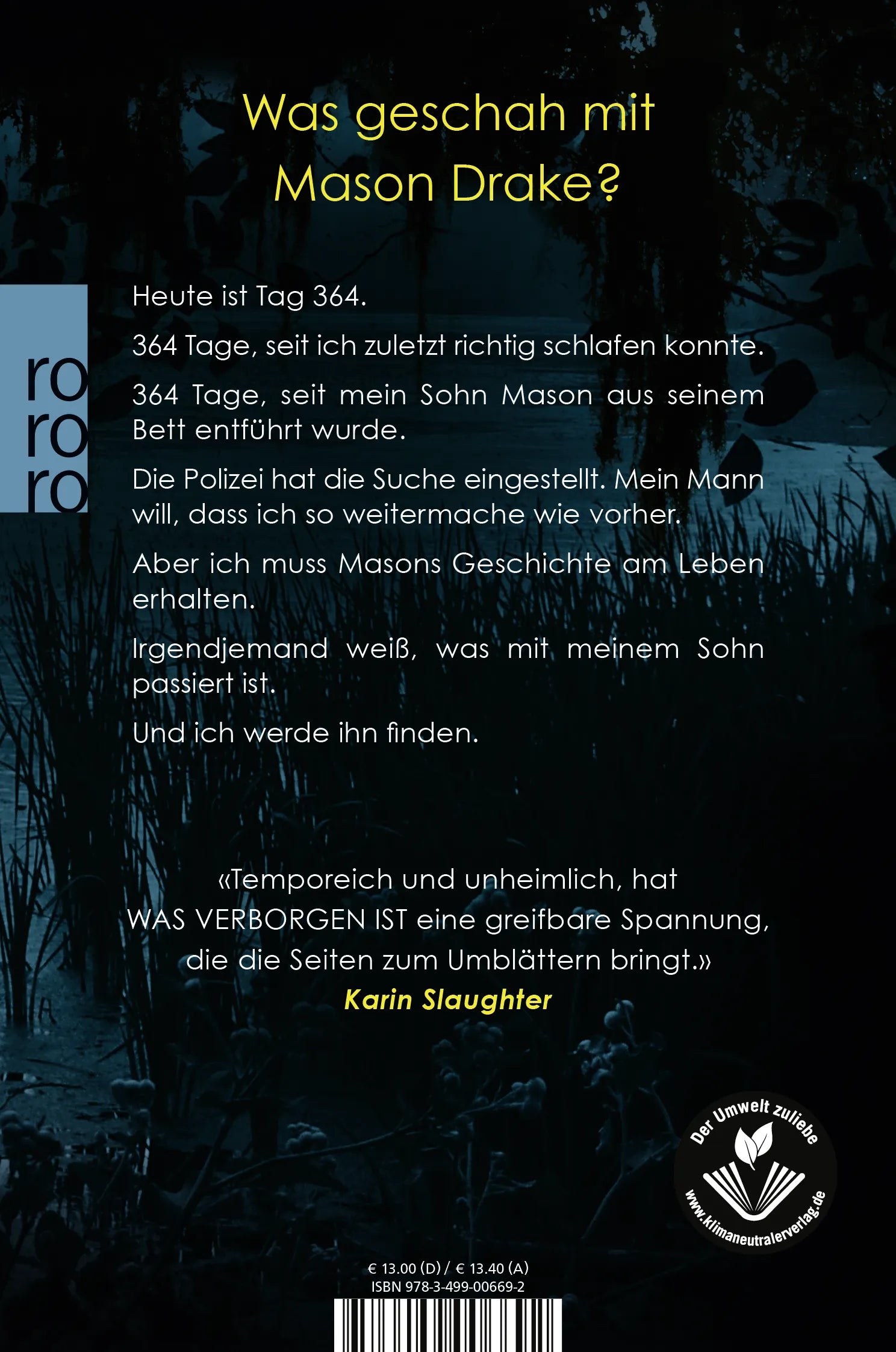 Buchrückseite von 'Was verborgen ist' mit Klappentext - Taschenbuch