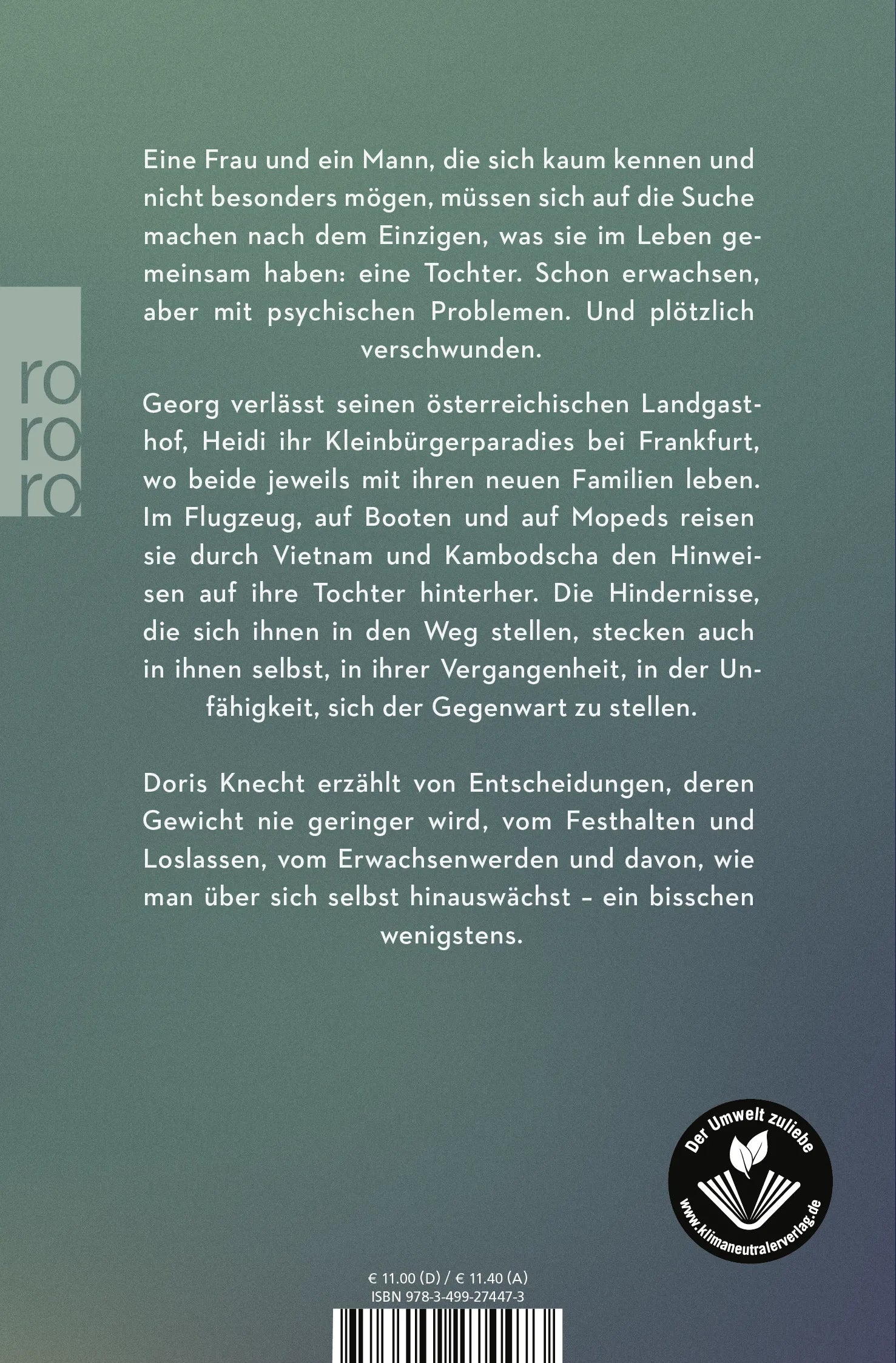 Buchrückseite von 'weg' mit Klappentext - Taschenbuch