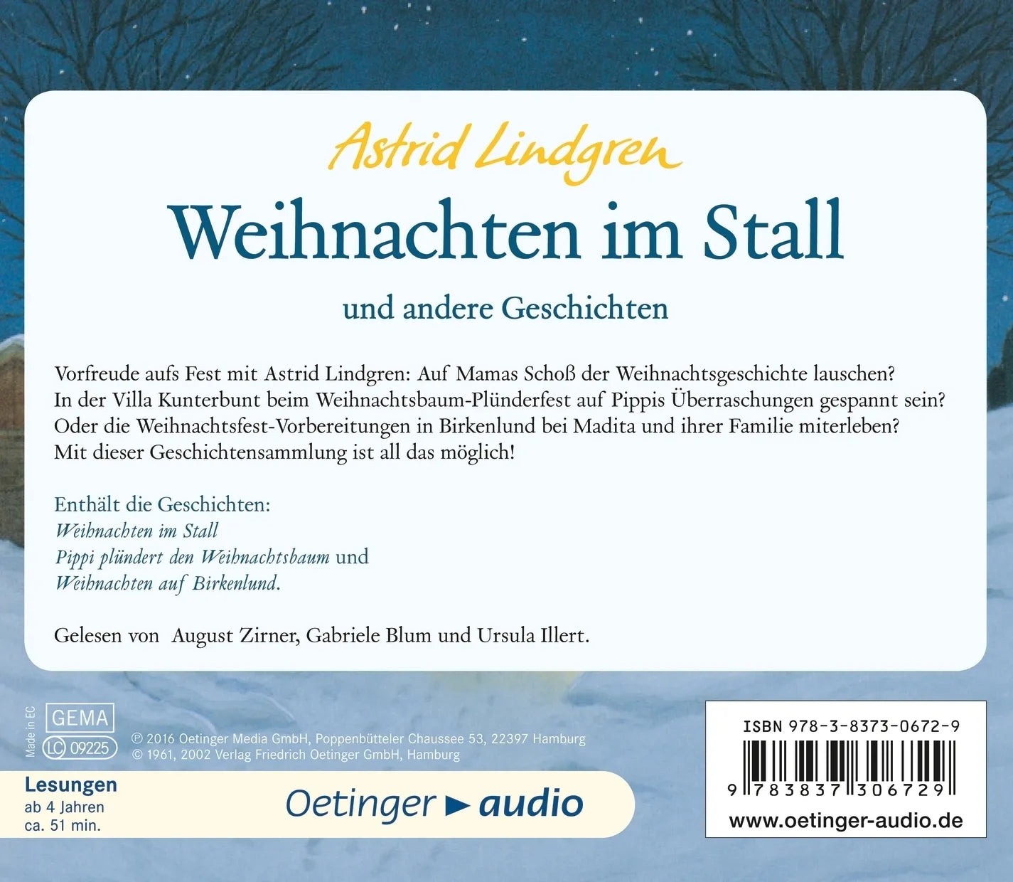 Buchrückseite von 'Weihnachten im Stall und andere Geschichten' mit Klappentext - Hörbuch (CD)