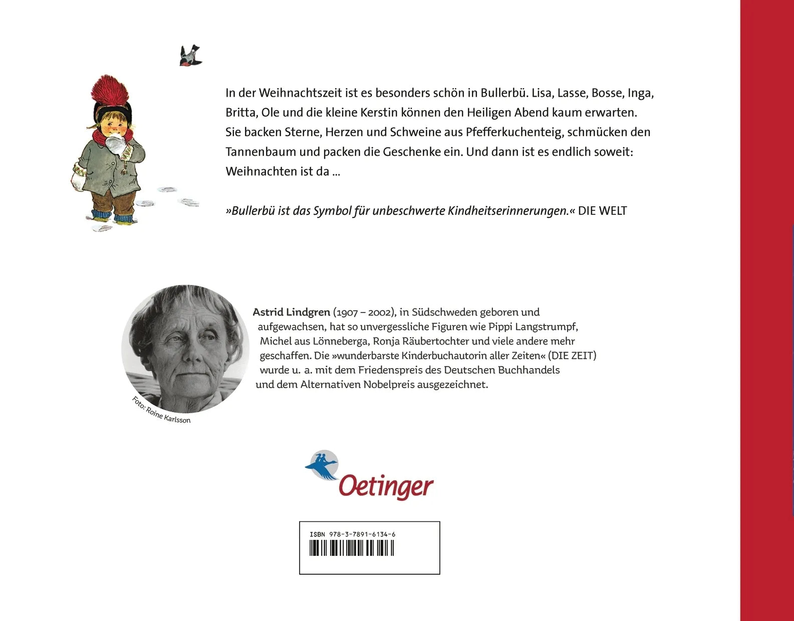 Buchrückseite von 'Weihnachten in Bullerbü' mit Klappentext - Gebundene Ausgabe