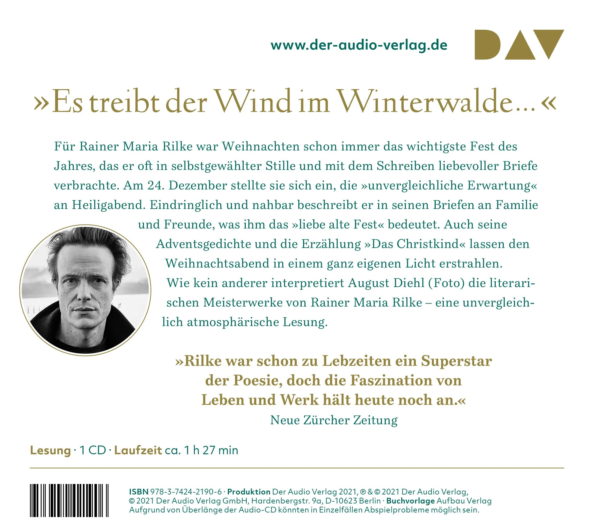 Buchrückseite von 'Weihnachten mit Rilke. Briefe und Gedichte' mit Klappentext - Hörbuch (CD)