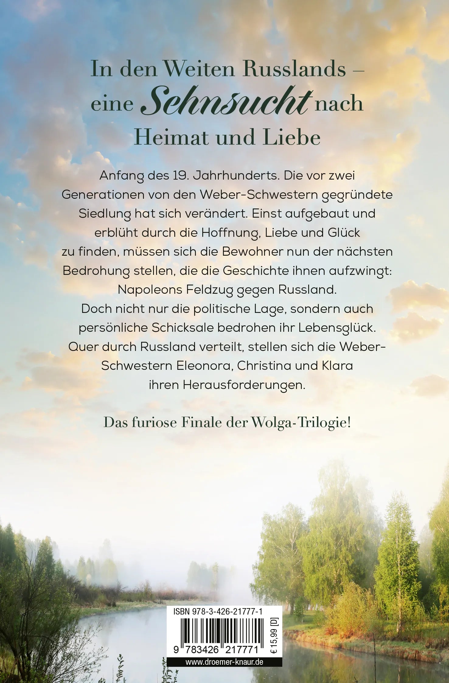 Buchrückseite von 'Weiter Himmel, wilder Fluss' mit Klappentext - Taschenbuch