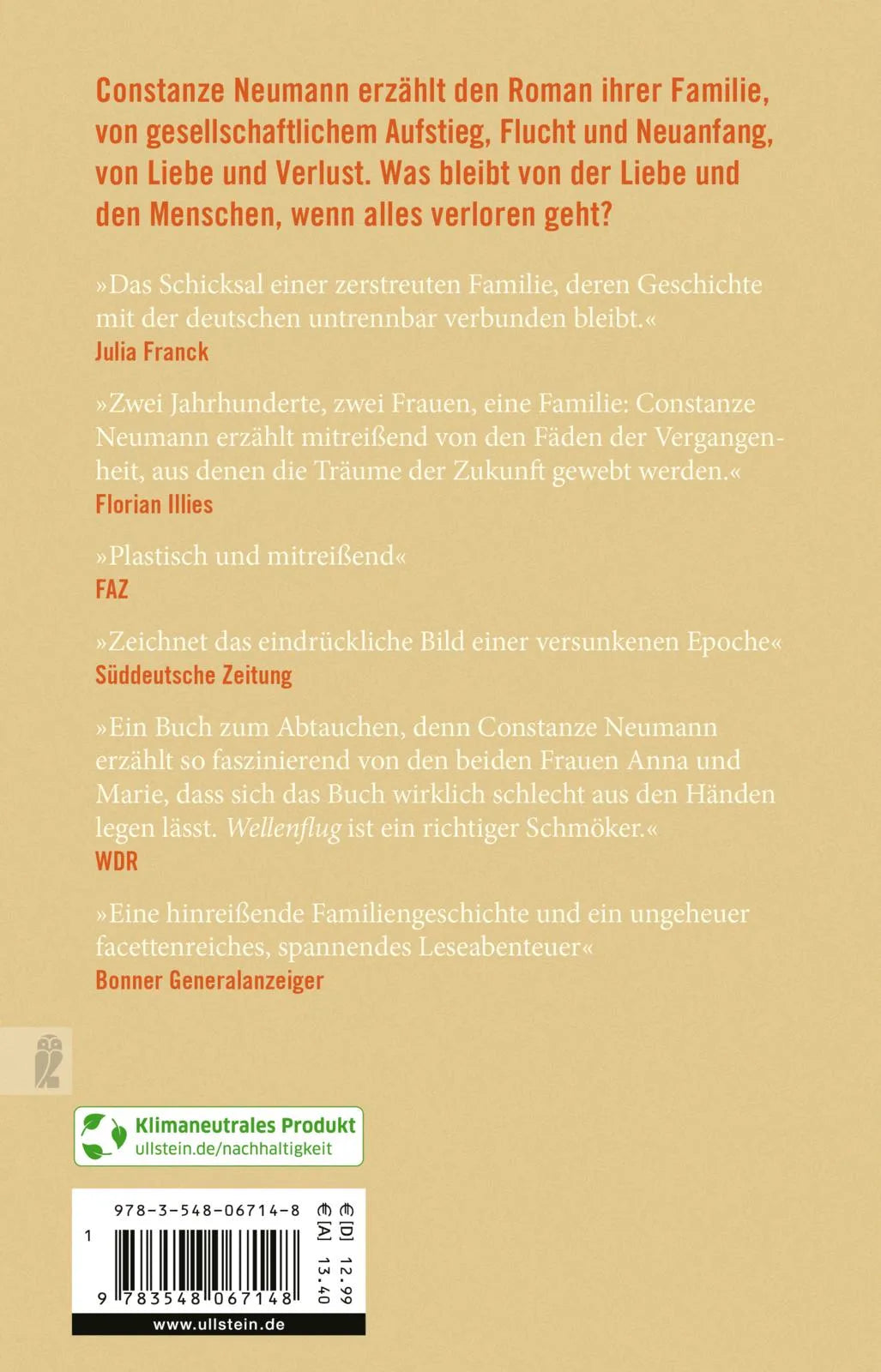 Buchrückseite von 'Wellenflug' mit Klappentext - Taschenbuch