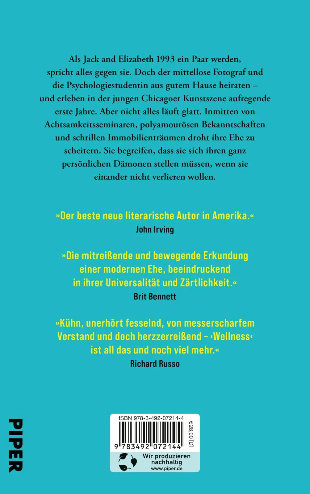 Buchrückseite von 'Wellness' mit Klappentext - Gebundene Ausgabe