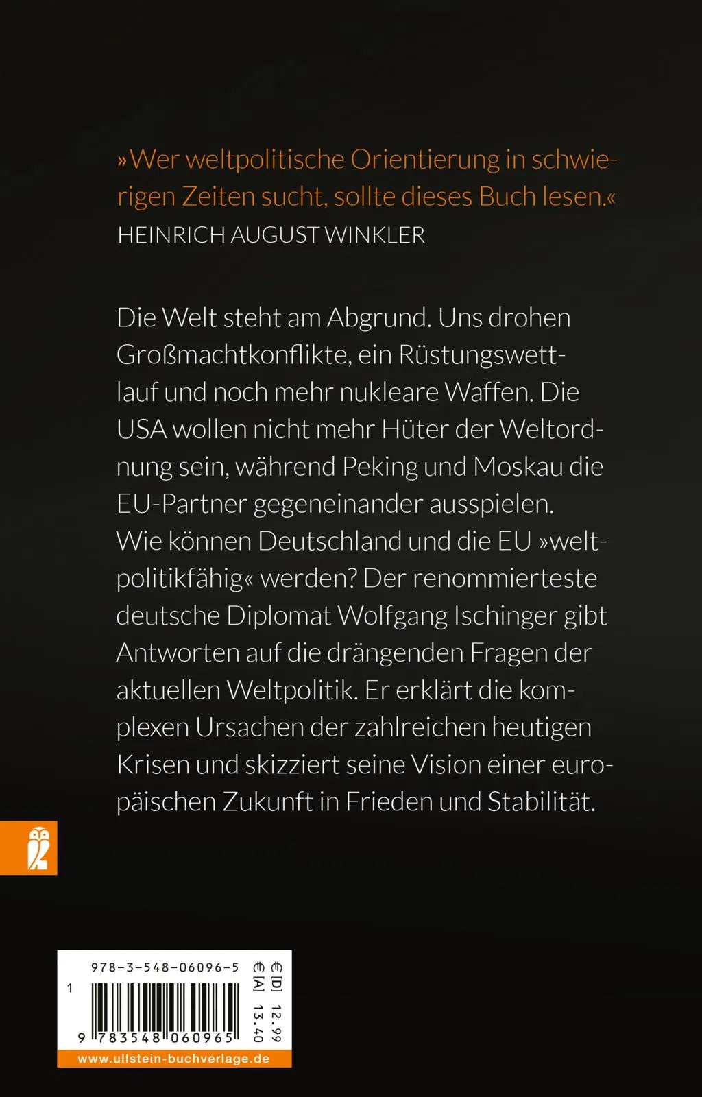 Buchrückseite von 'Welt in Gefahr' mit Klappentext - Taschenbuch