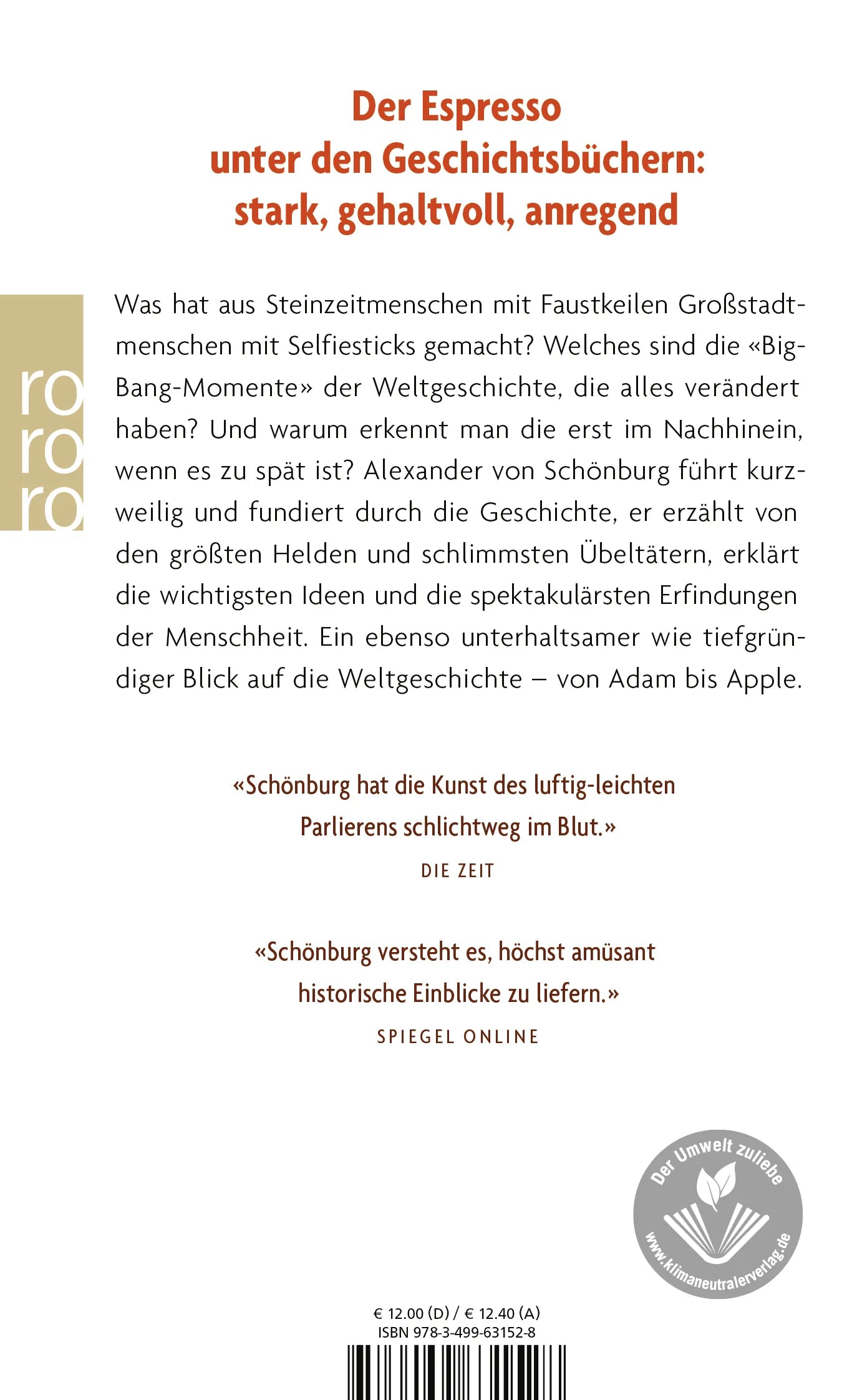 Buchrückseite von 'Weltgeschichte to go' mit Klappentext - Taschenbuch