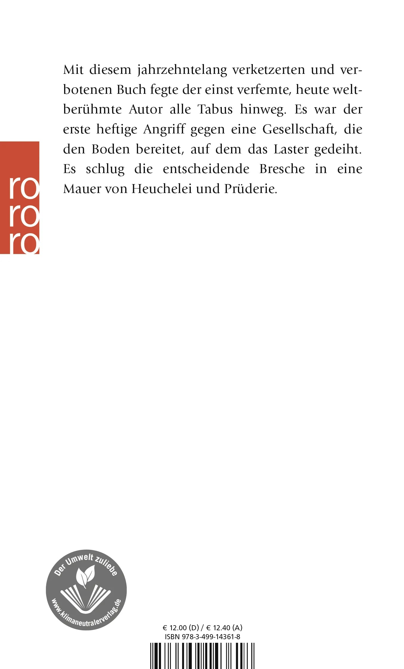 Buchrückseite von 'Wendekreis des Krebses' mit Klappentext - Taschenbuch
