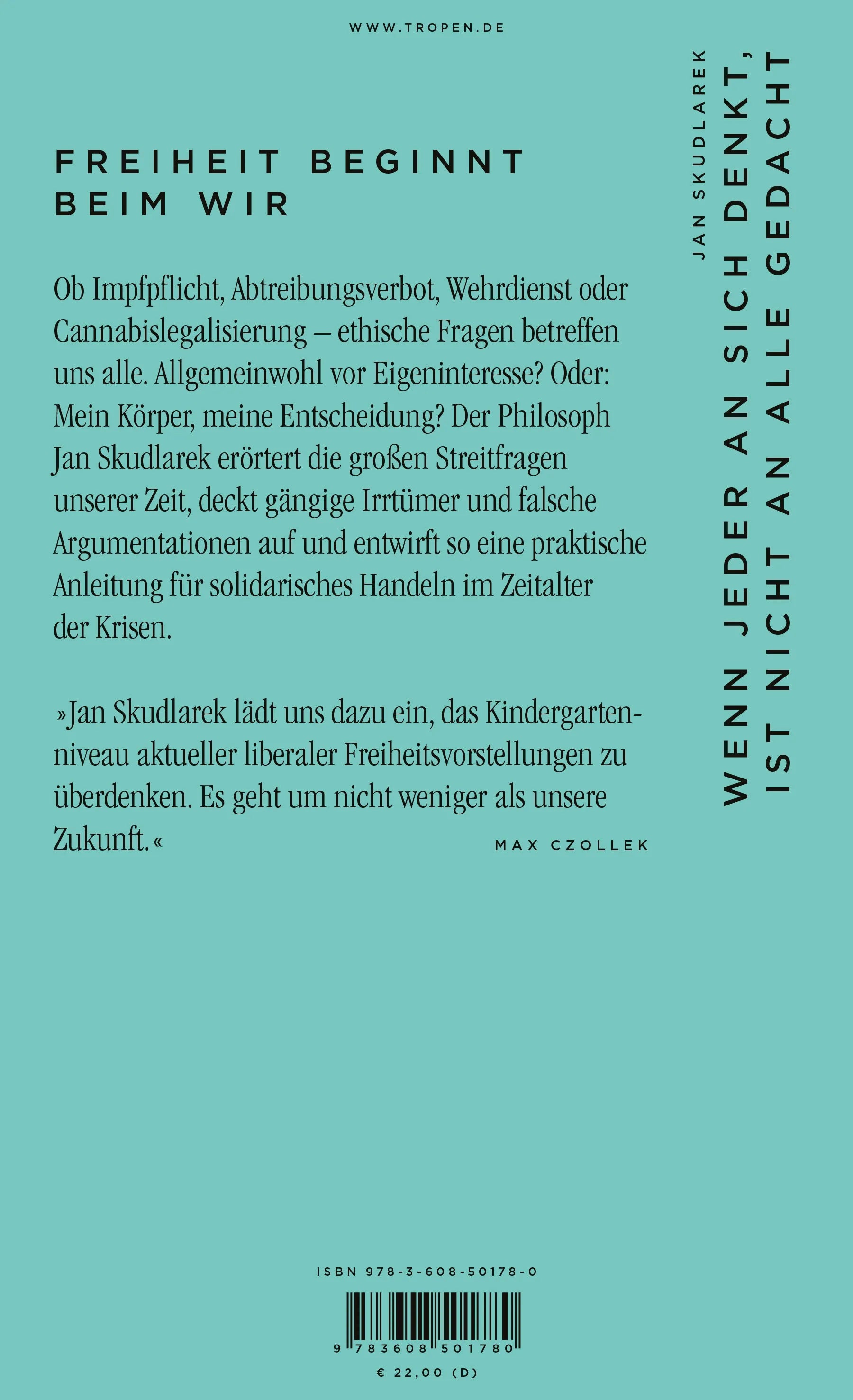 Buchrückseite von 'Wenn jeder an sich denkt, ist nicht an alle gedacht' mit Klappentext - Gebundene Ausgabe