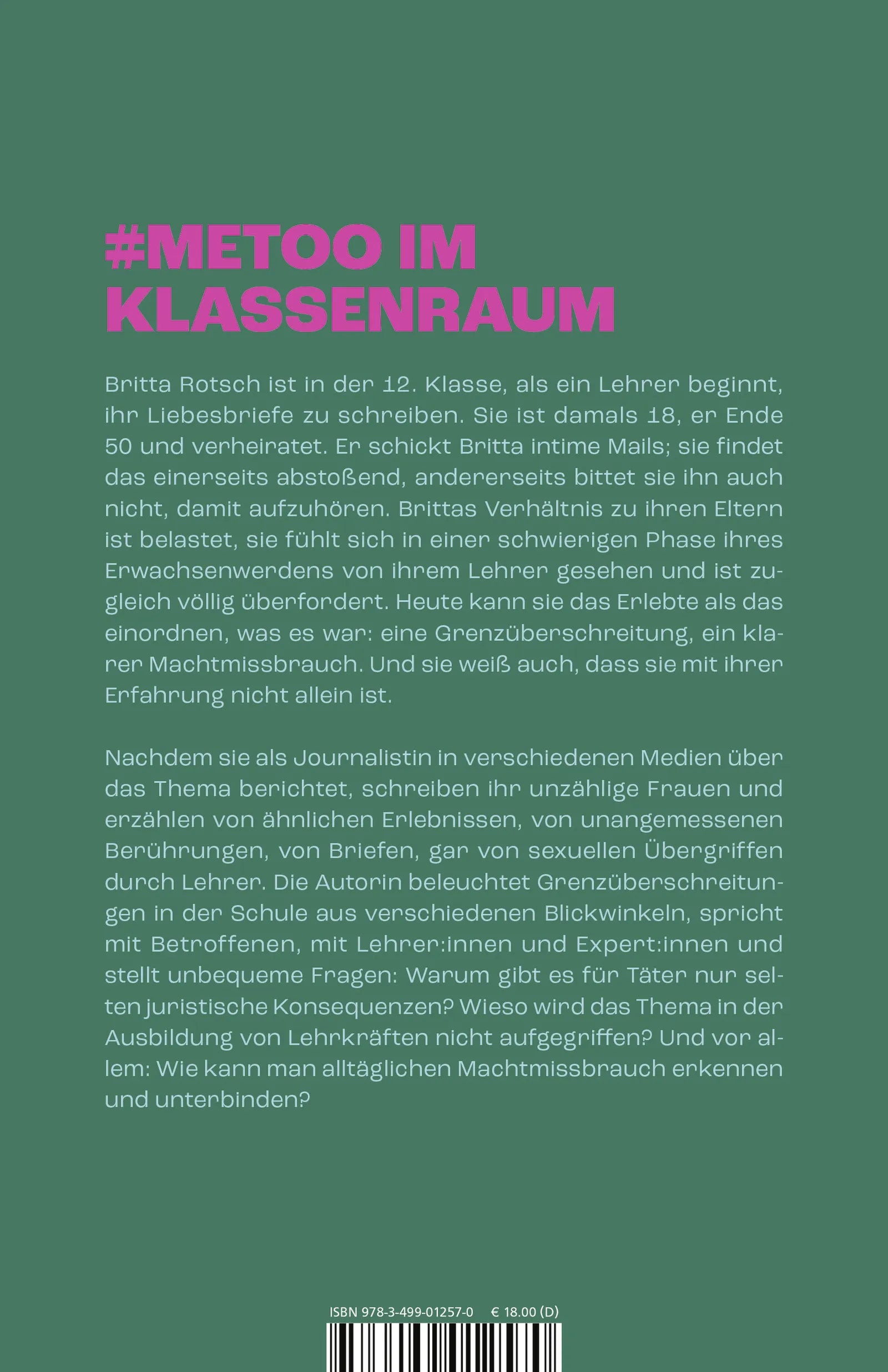 Buchrückseite von 'Wenn Lehrer Grenzen überschreiten' mit Klappentext - Paperback